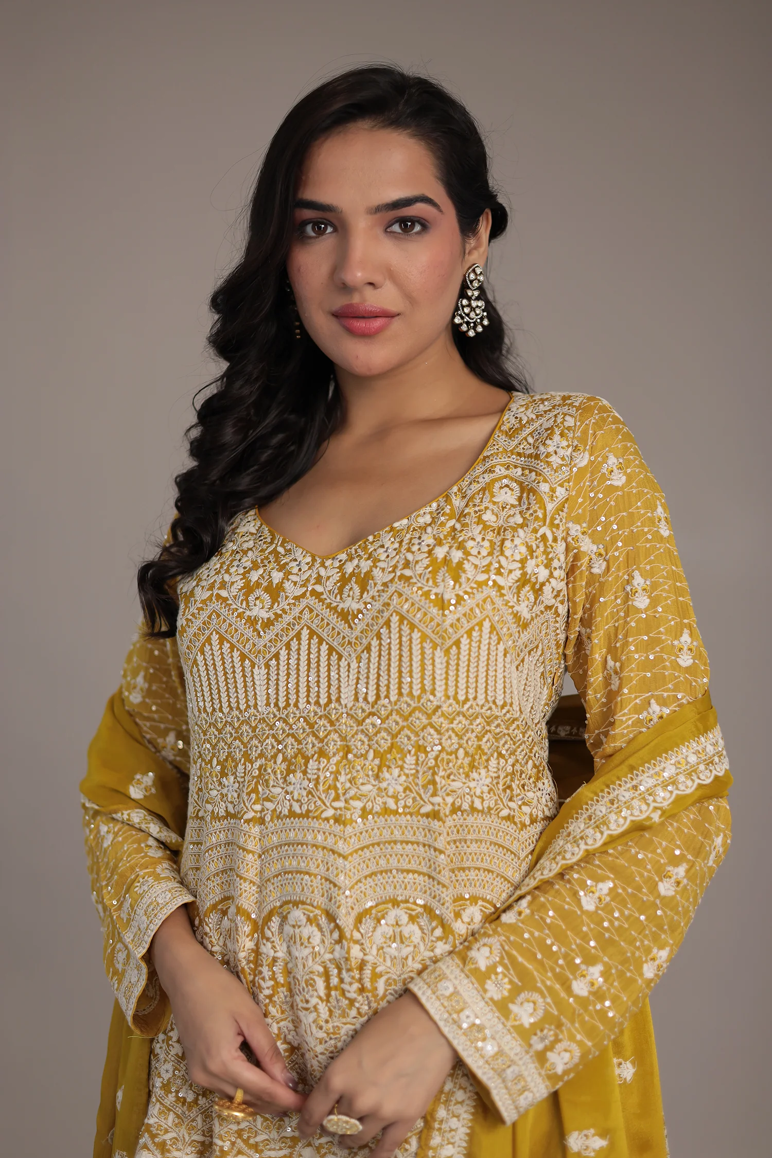 Embroidered Silk Suit Embellished with Sequins work - Image 2