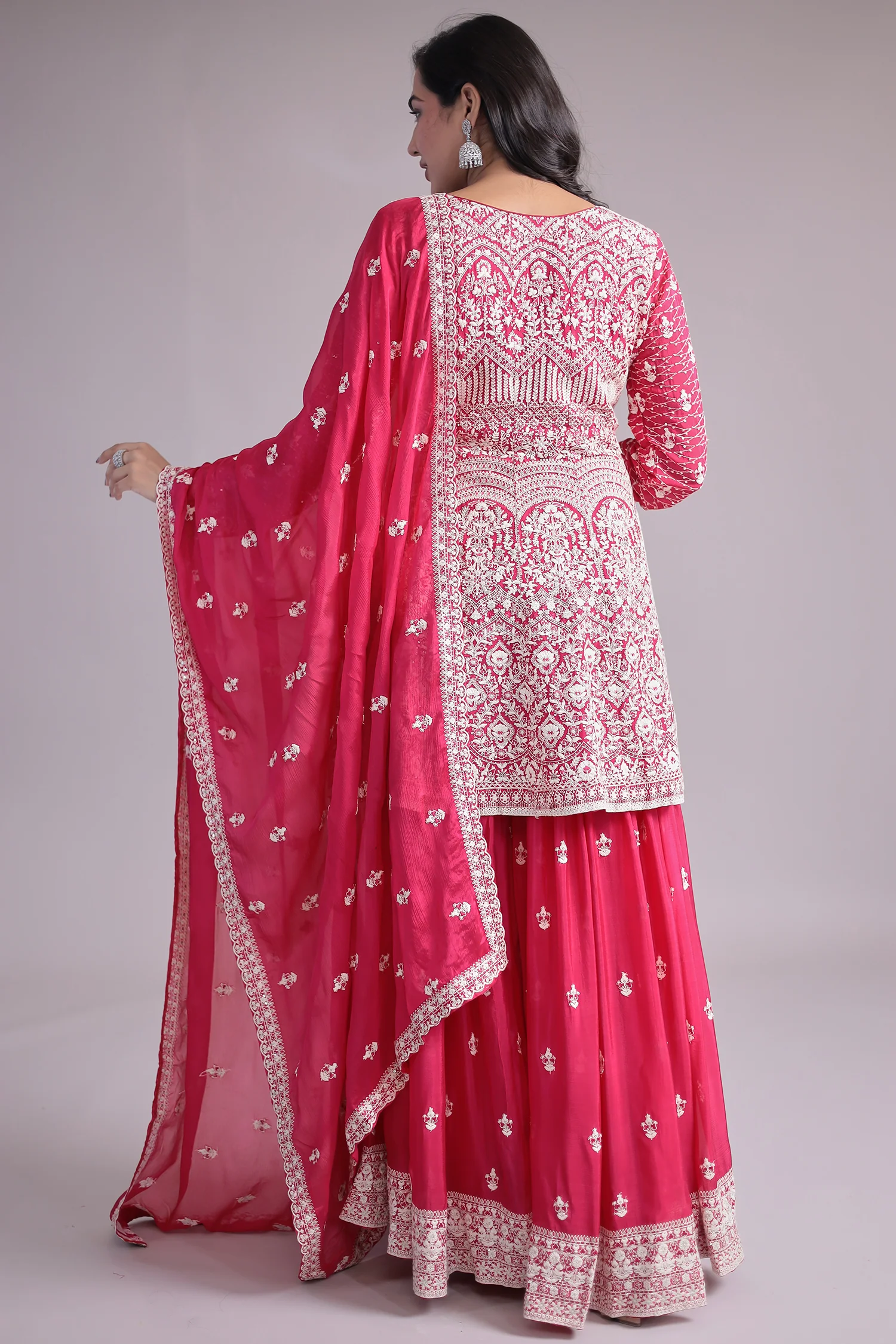 Embroidered Silk Suit Embellished with Sequins work - Image 21