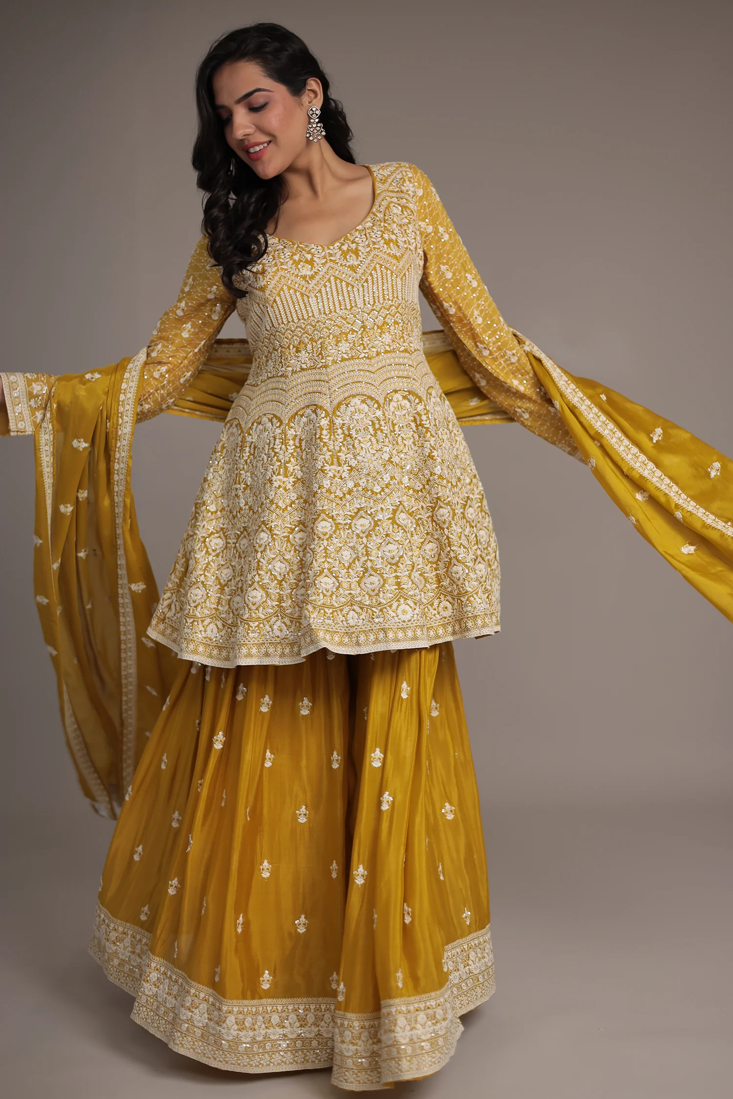 Embroidered Silk Suit Embellished with Sequins work - Image 3