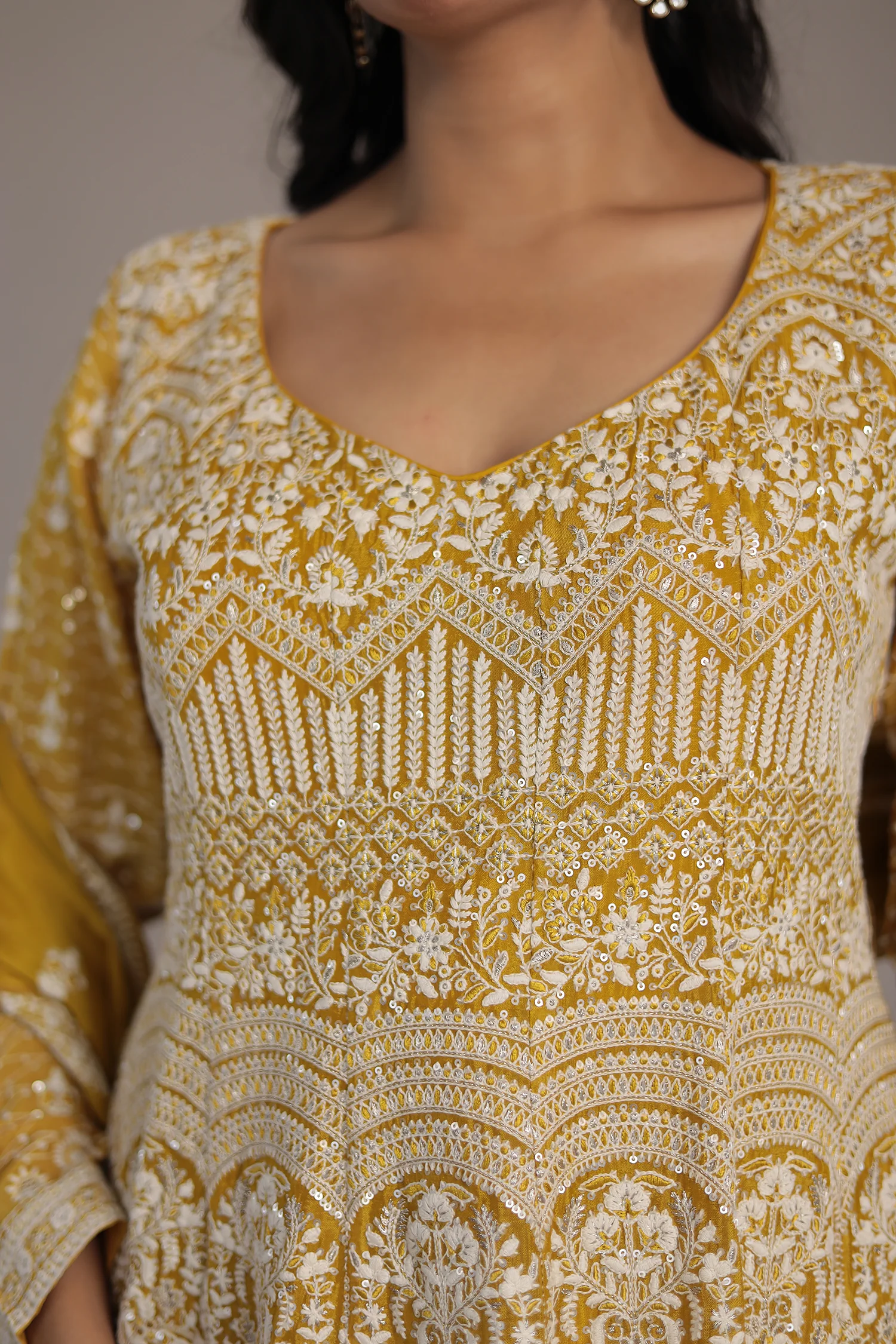 Embroidered Silk Suit Embellished with Sequins work - Image 4