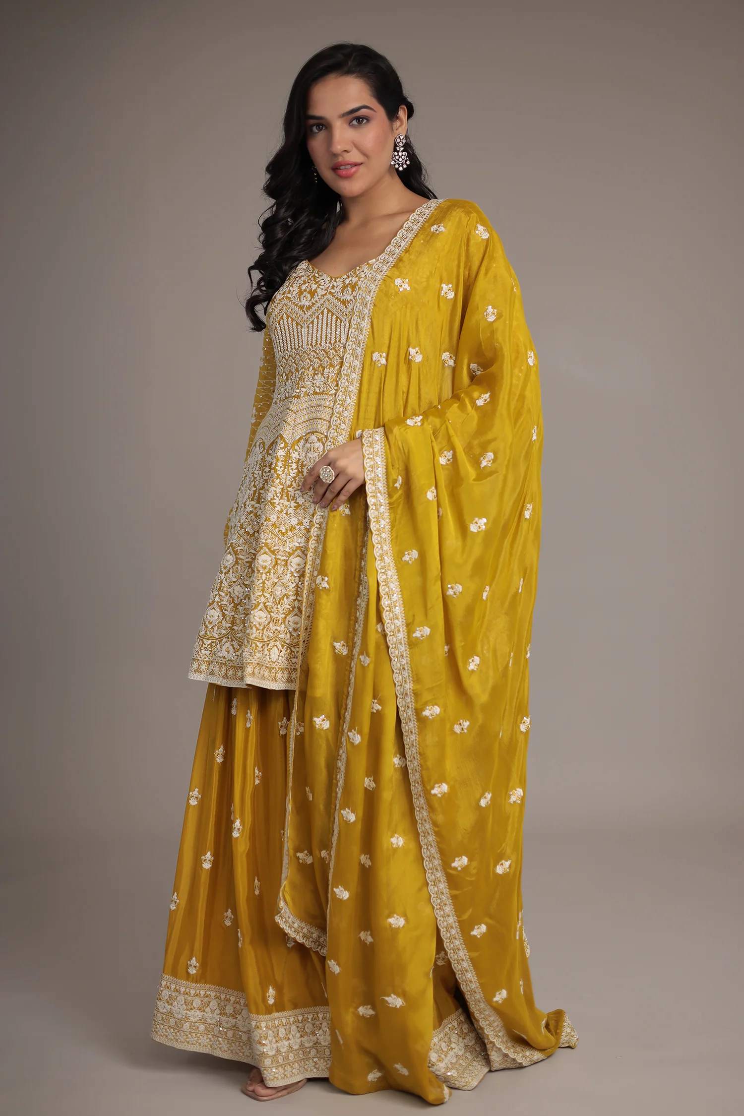 Embroidered Silk Suit Embellished with Sequins work - Image 5