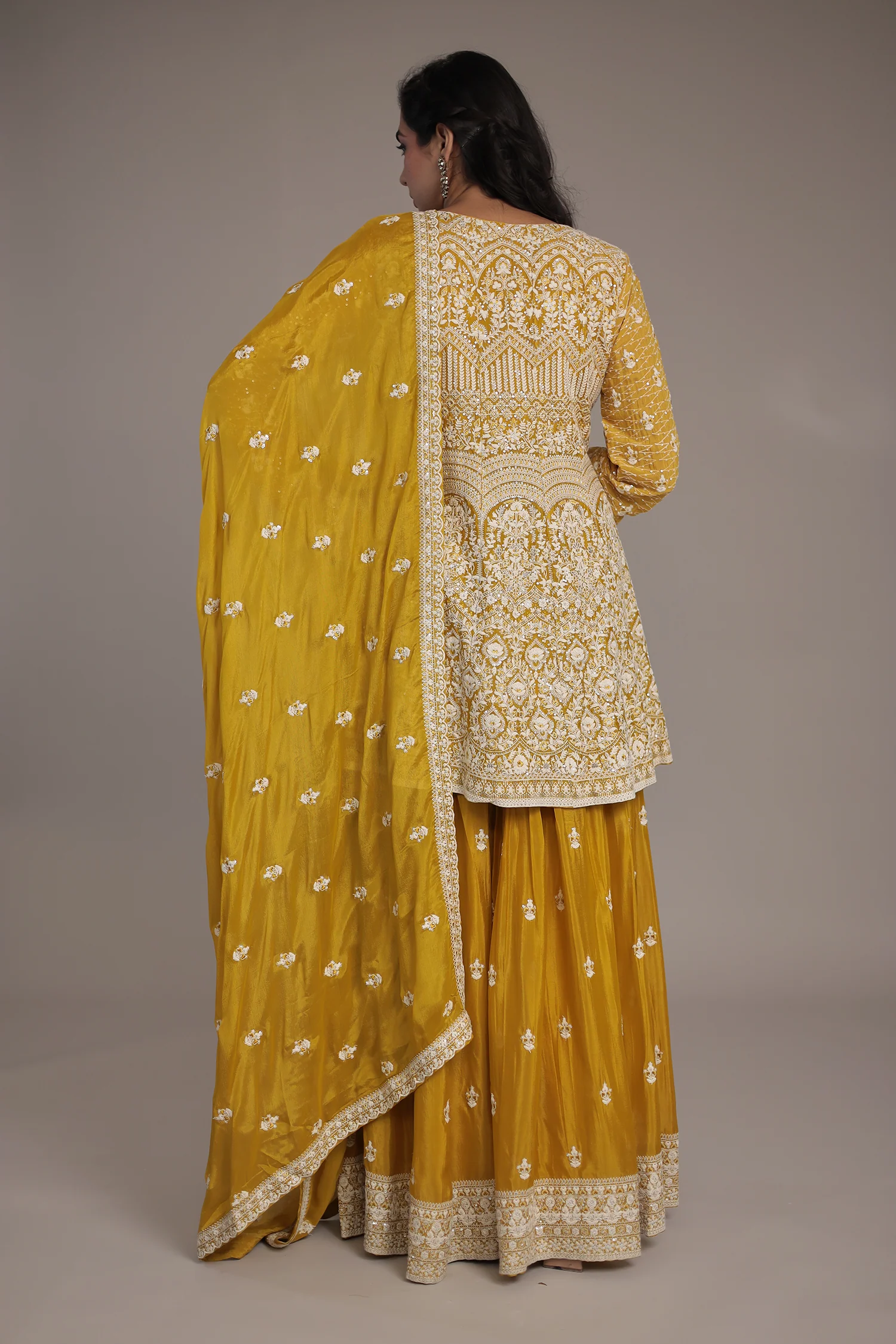 Embroidered Silk Suit Embellished with Sequins work - Image 7