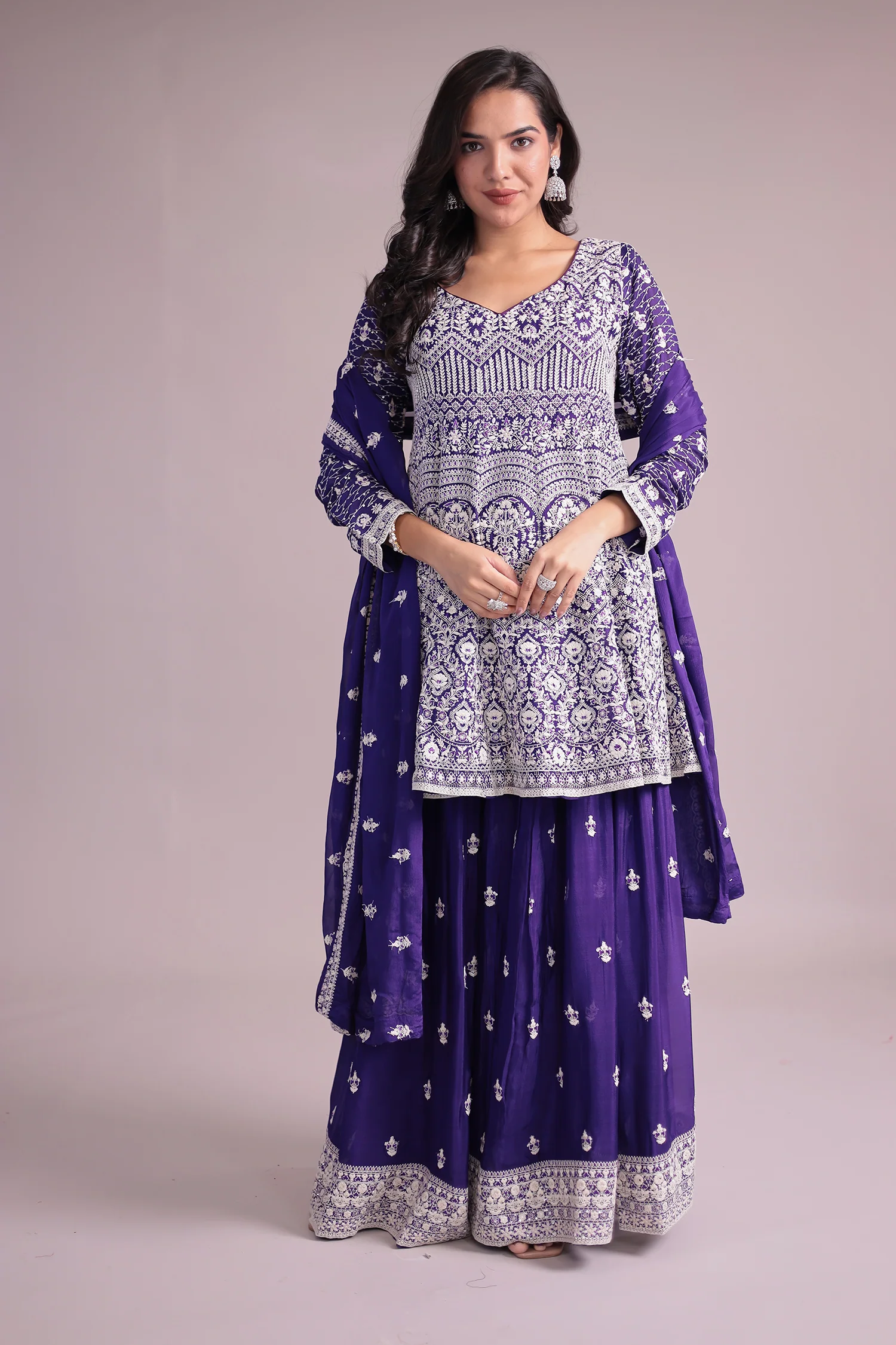 Embroidered Silk Suit Embellished with Sequins work - Image 8