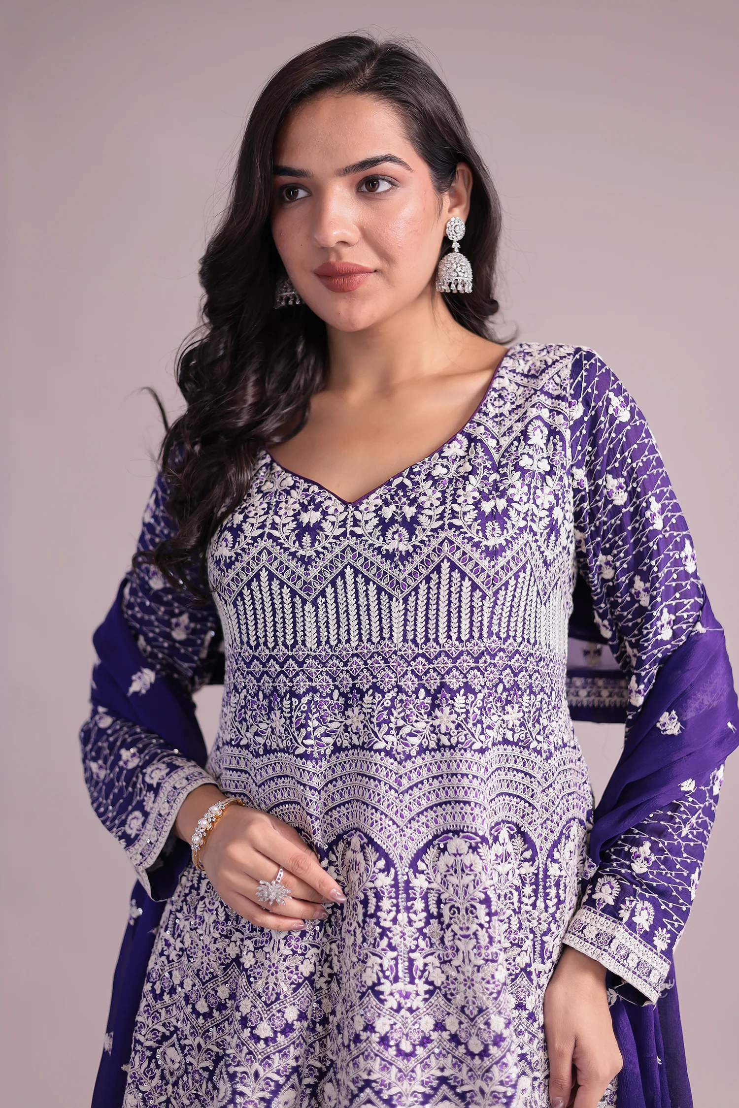Embroidered Silk Suit Embellished with Sequins work - Image 9