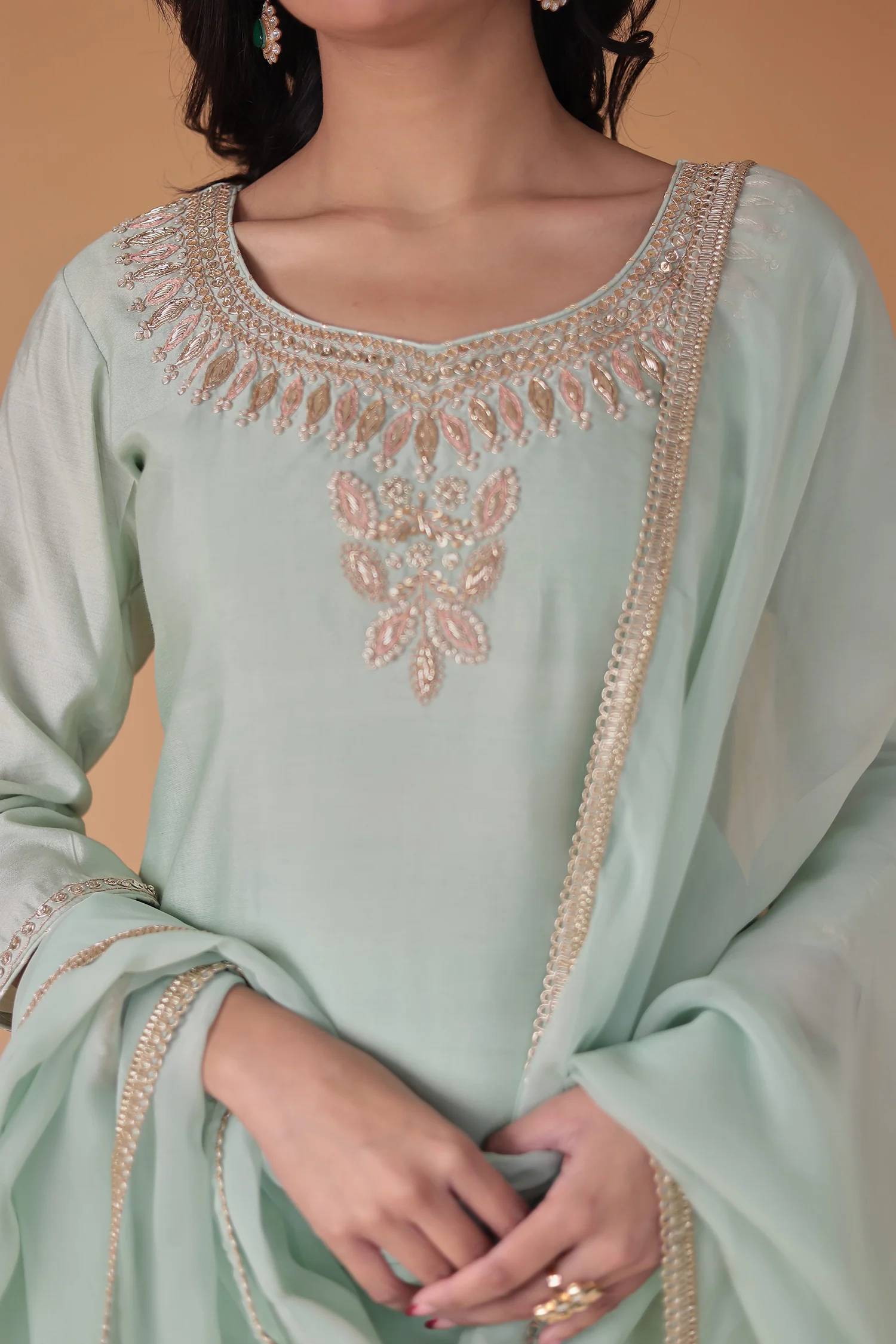Silk Straight Suit with Zardozi work - Image 4