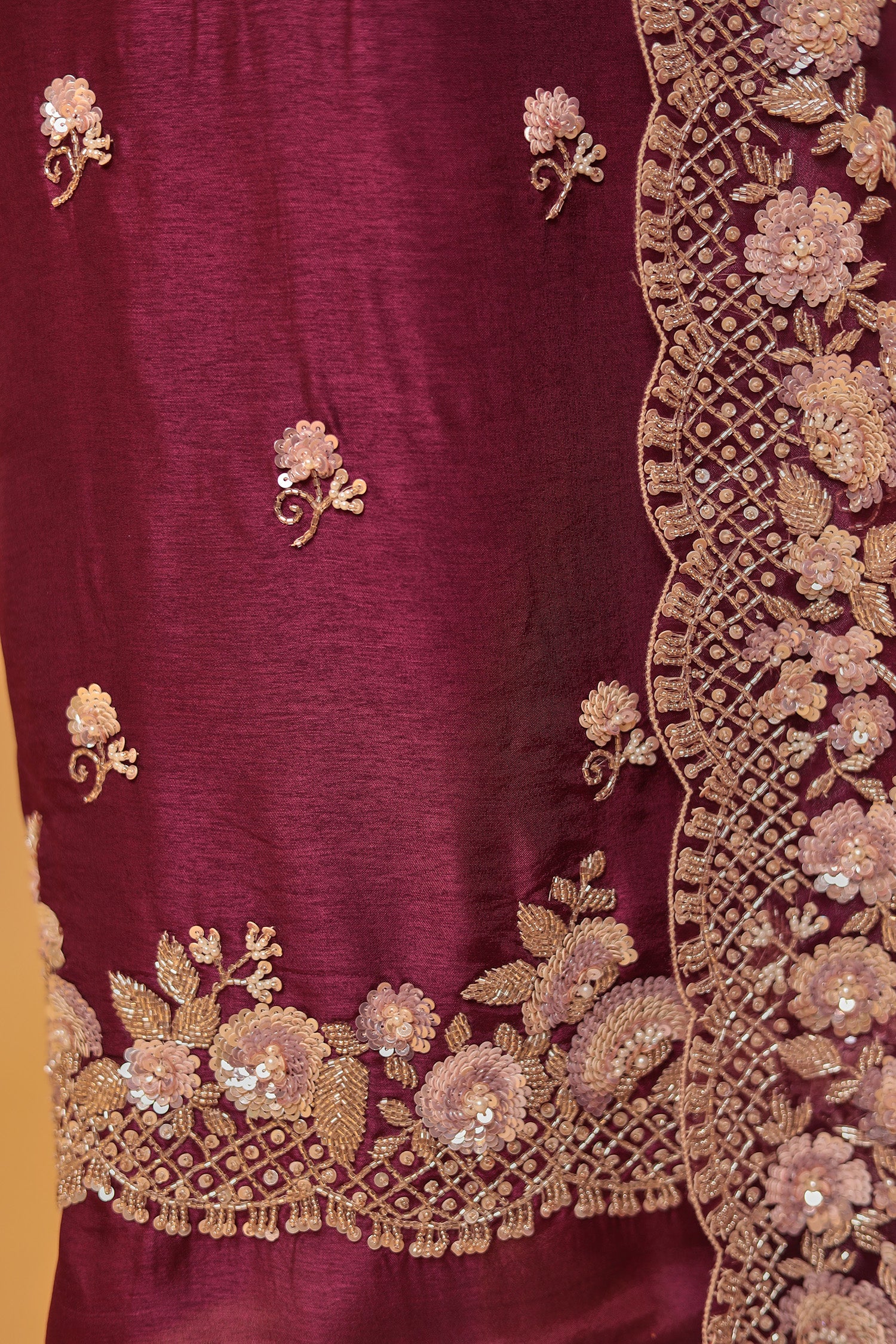 Silk Unstitched Suit with Cutdana and Sequins work - Image 4