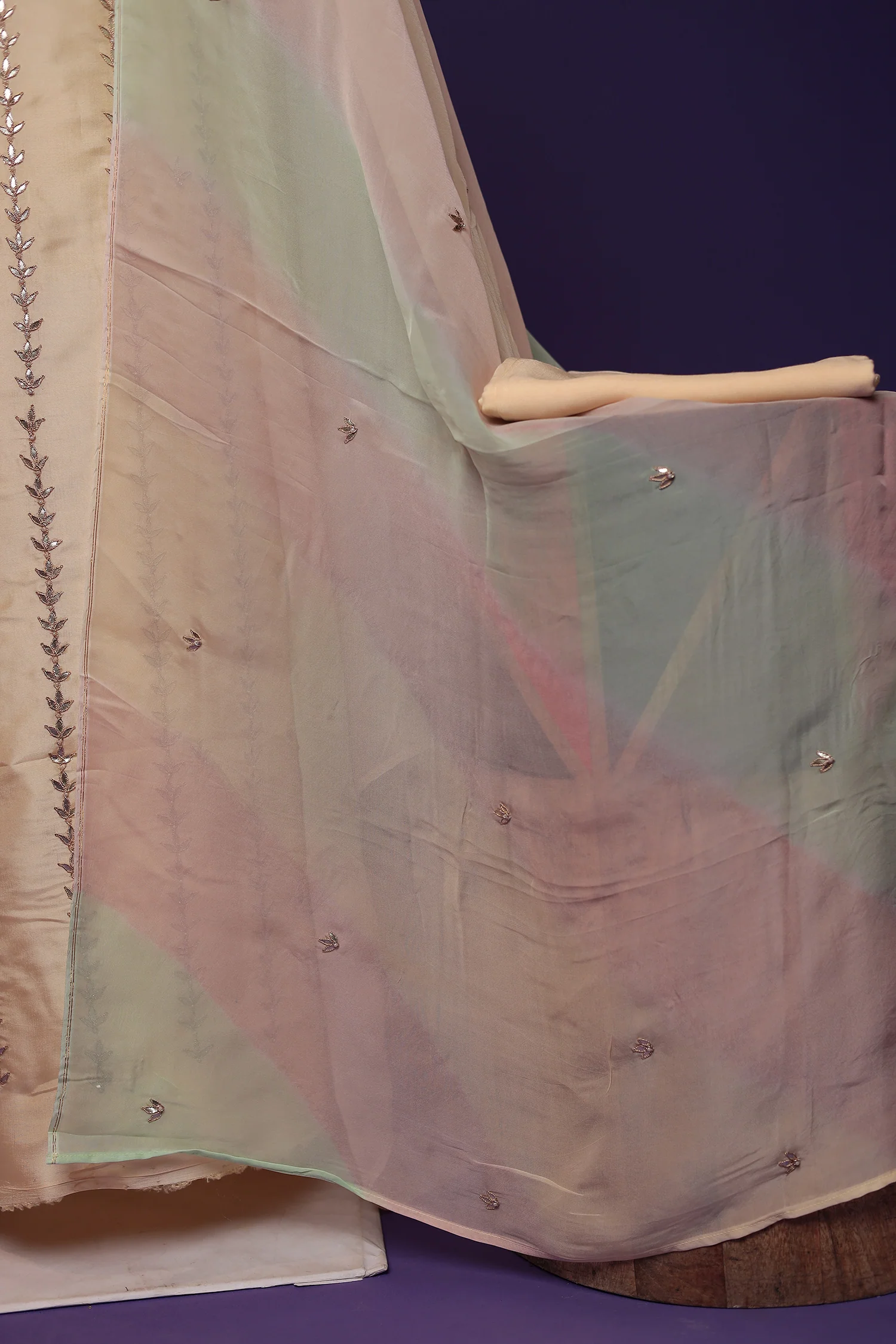 Silk Unstitched Suit with Gota Patti, Pearl and Thread work - Image 4
