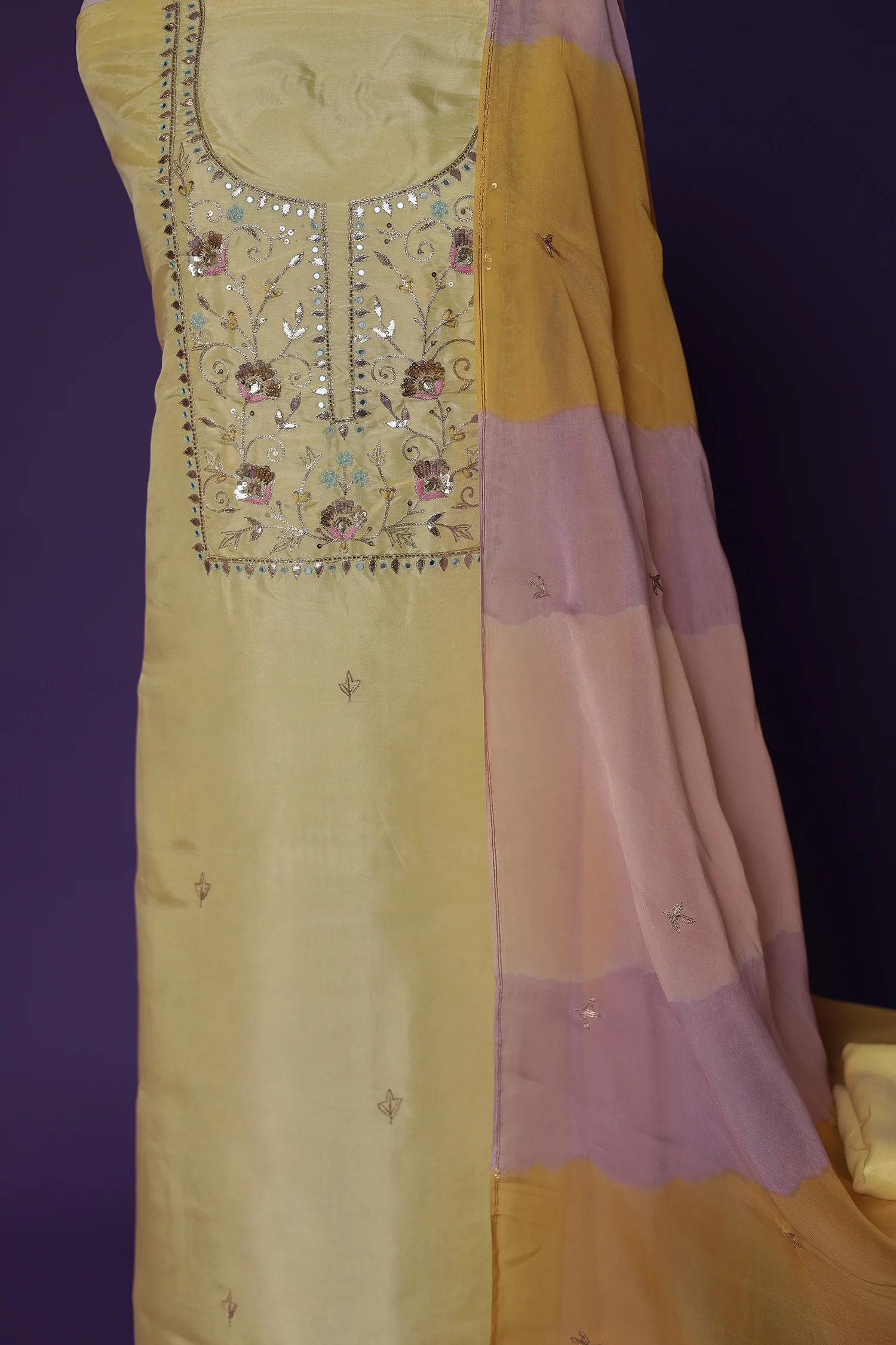 Silk Unstitched Suit with Gota Patti, Sequins and Thread work - Image 2