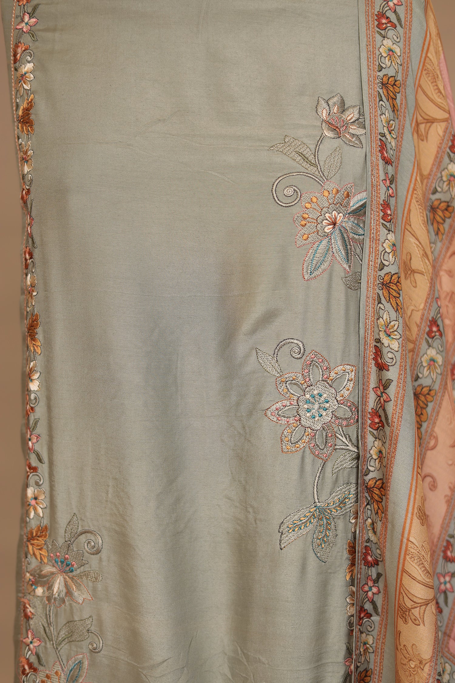 Silk Unstitched Suit with Thread, Cut work - Image 2