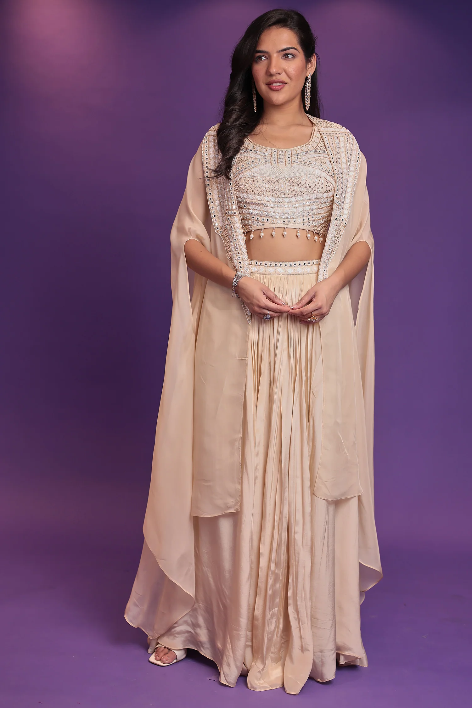 Jacket Style Silk Indo Western Embellished with Mirror, Pearl and Sequins work