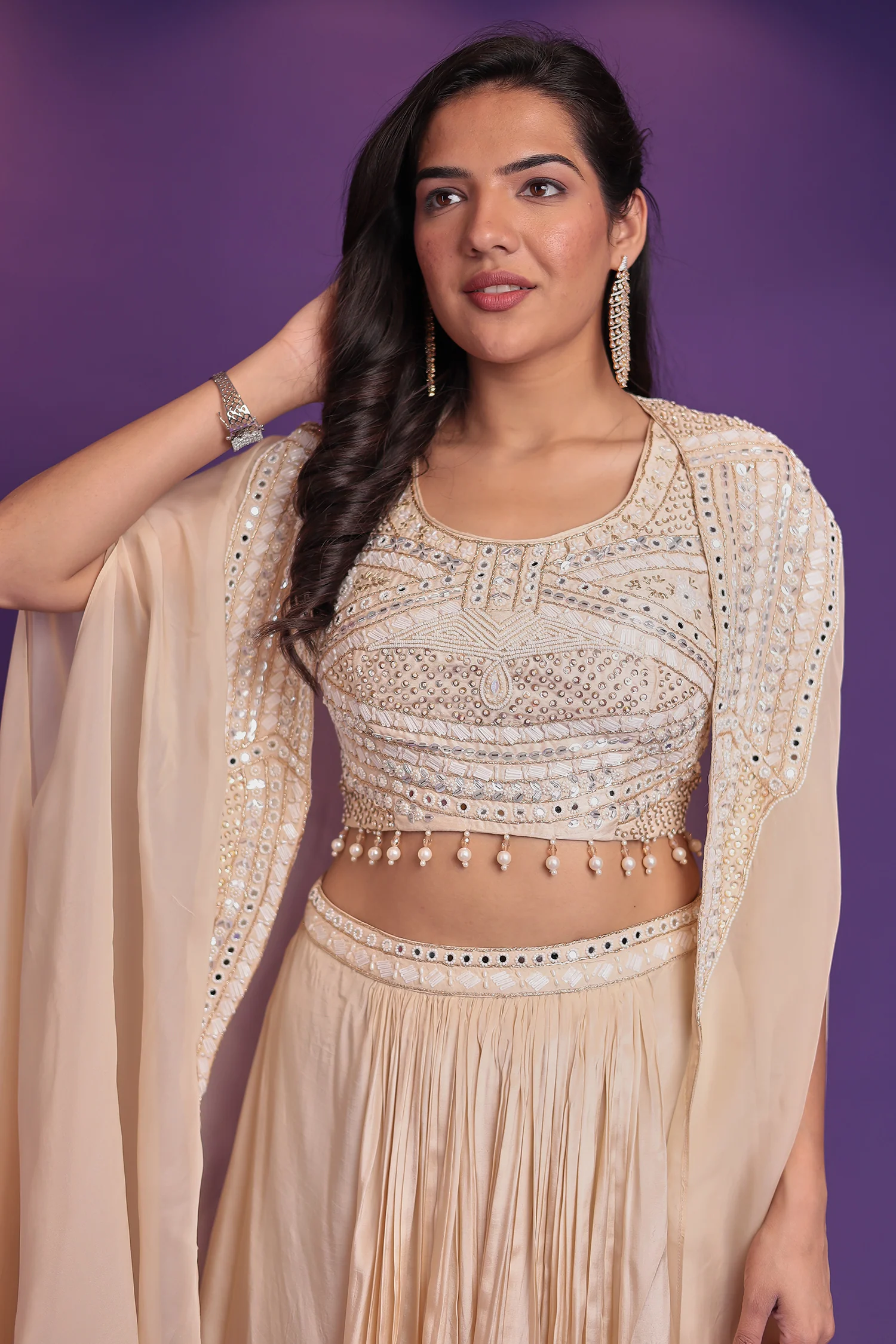 Jacket Style Silk Indo Western Embellished with Mirror, Pearl and Sequins work - Image 2