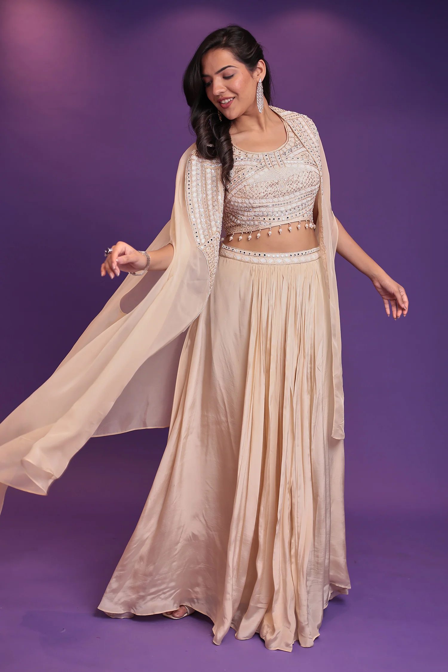Jacket Style Silk Indo Western Embellished with Mirror, Pearl and Sequins work - Image 3