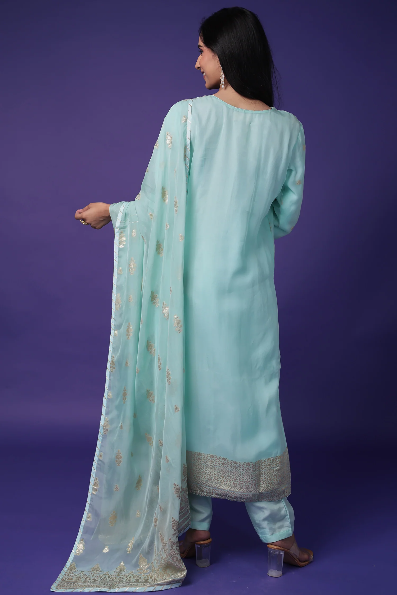 Soft organza Handloom Suit with Gota Patti, Thread and Zardozi work - Image 7