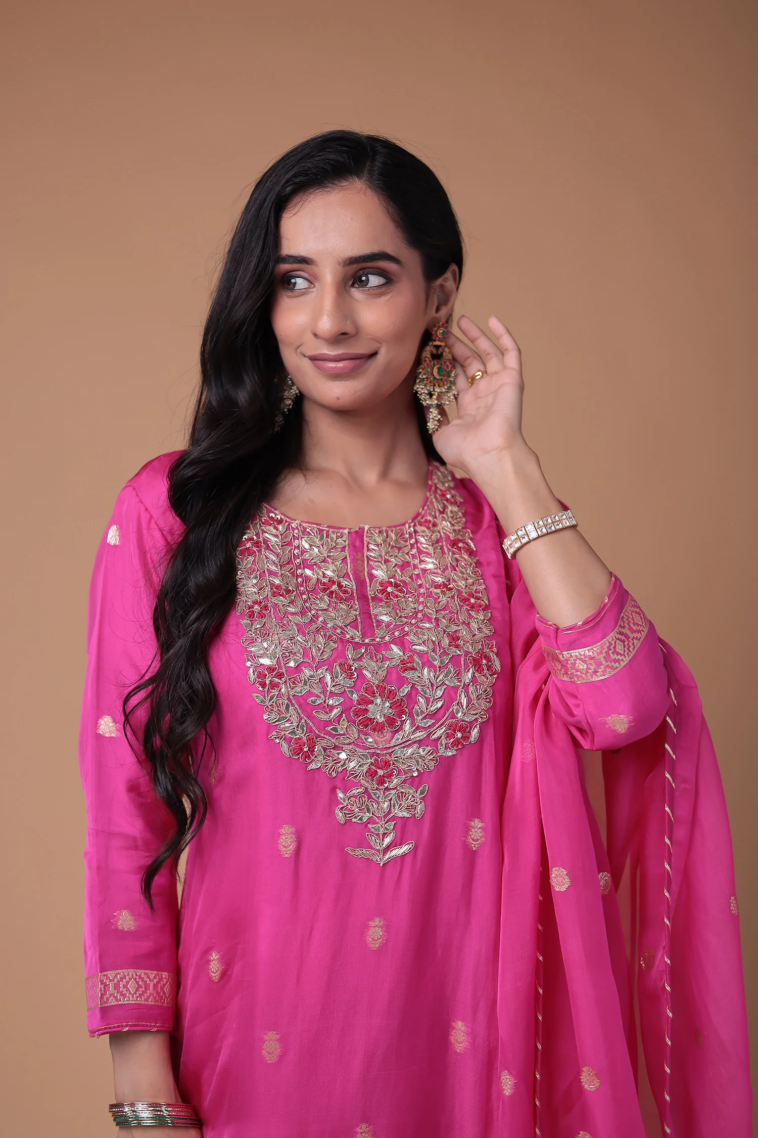 Soft organza Handloom Suit with Gota Patti, Thread and Zardozi work - Image 9