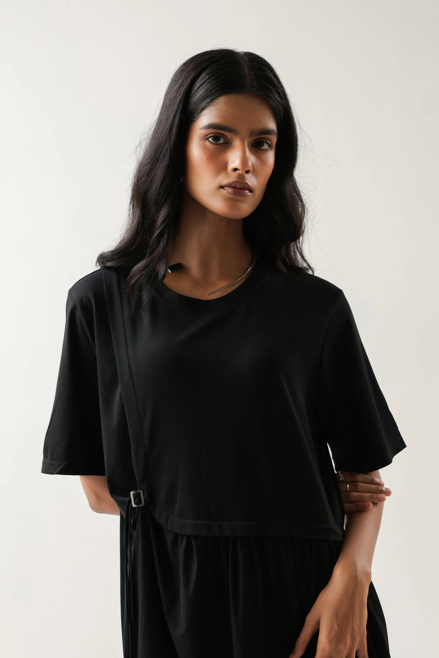 Solid Black Cotton Knit Dress - Image 2