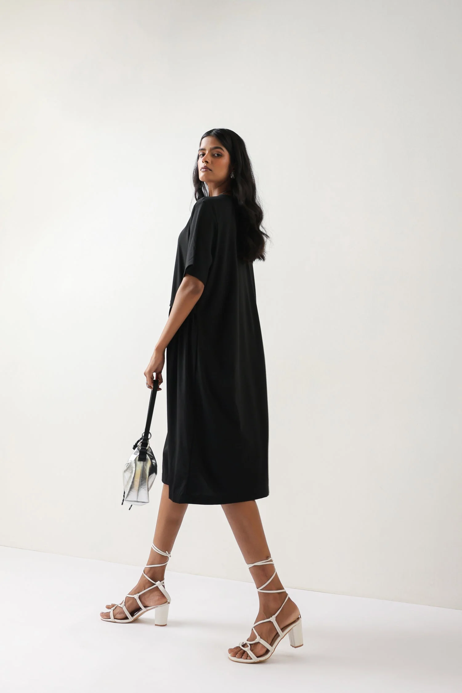 Solid Black Cotton Knit Dress - Image 4