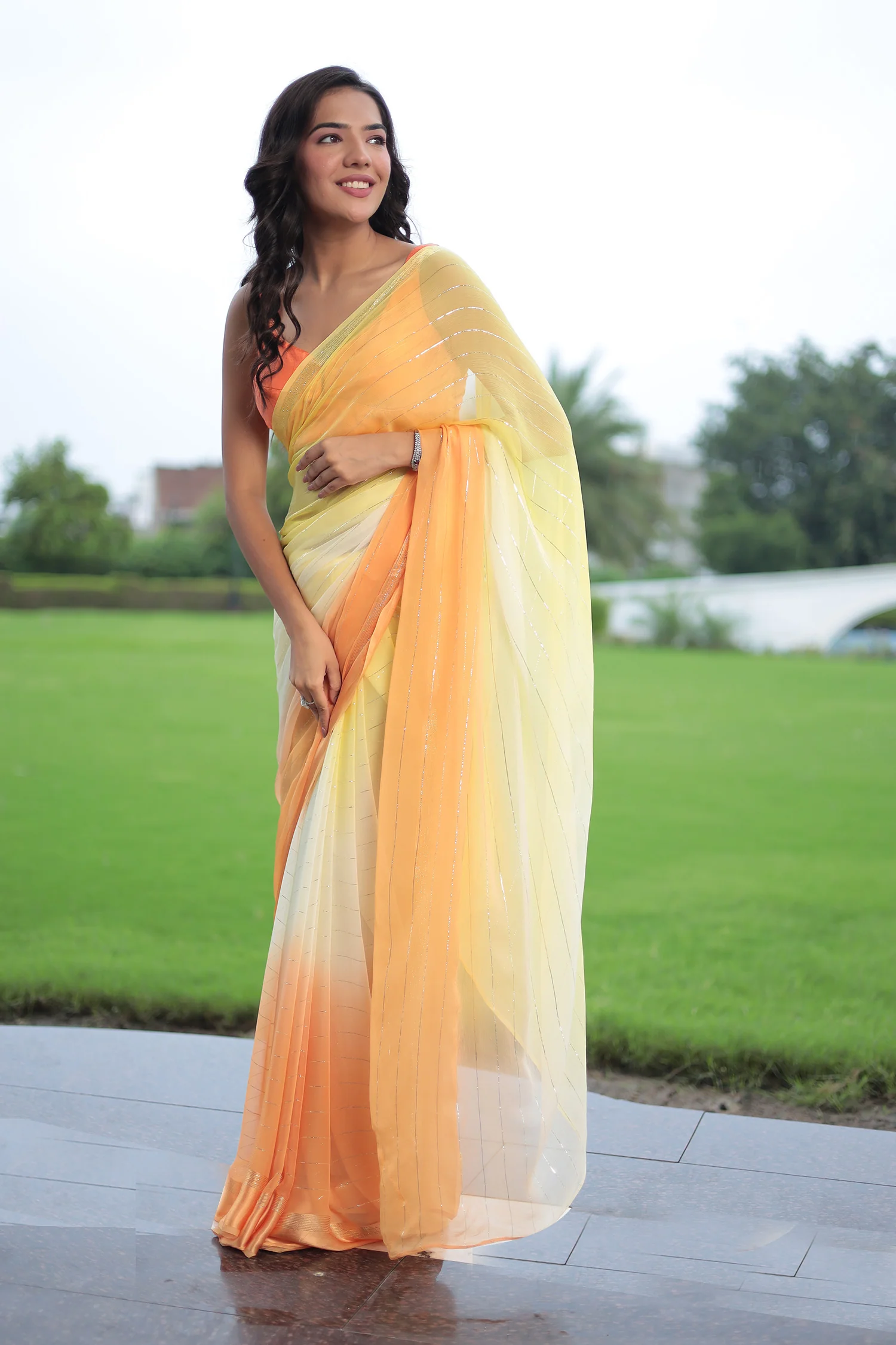 Ombre Chiffon Saree with Lurex work - Image 5