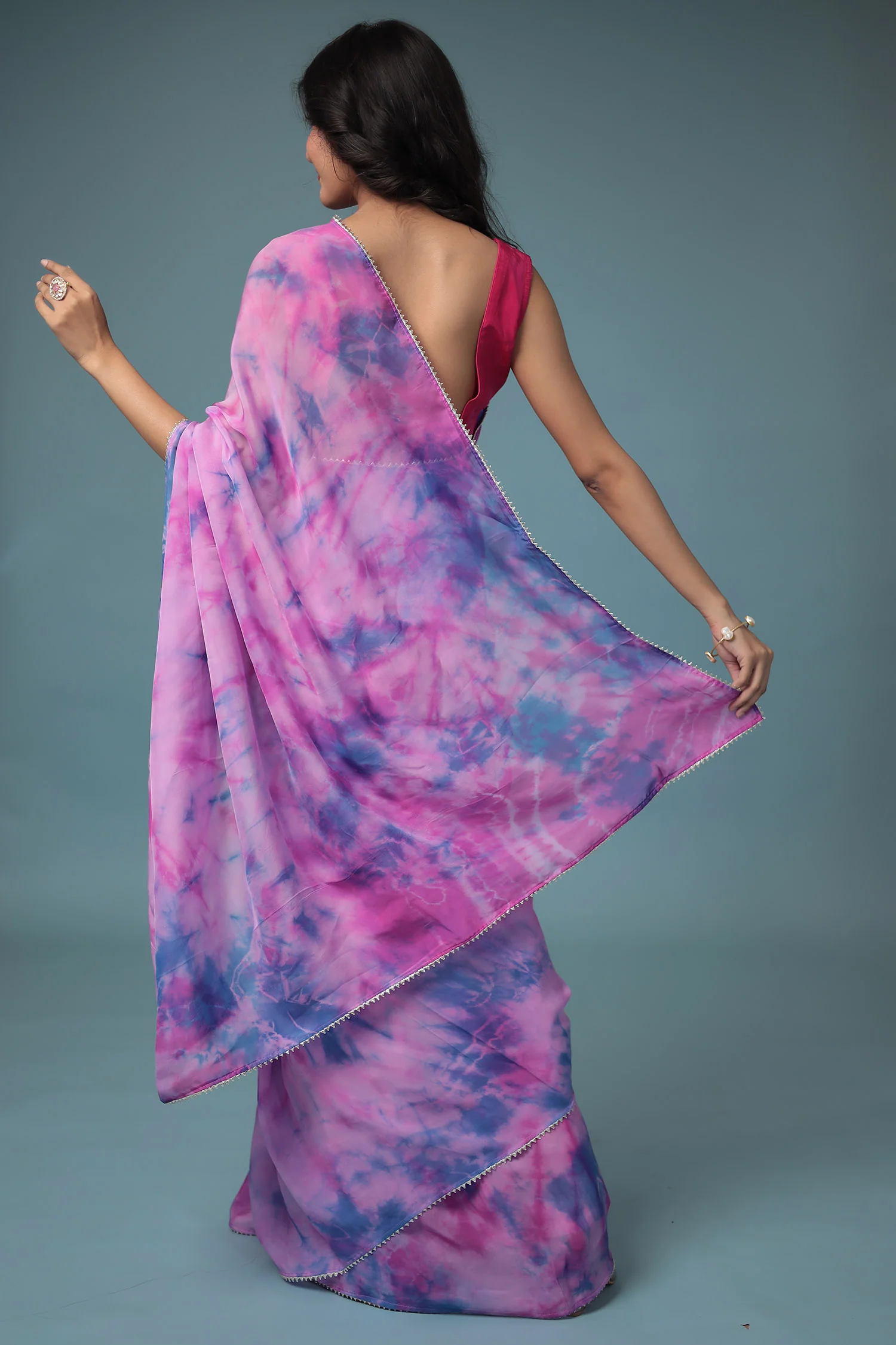 Tie & Dye Crepe Silk Saree - Image 6