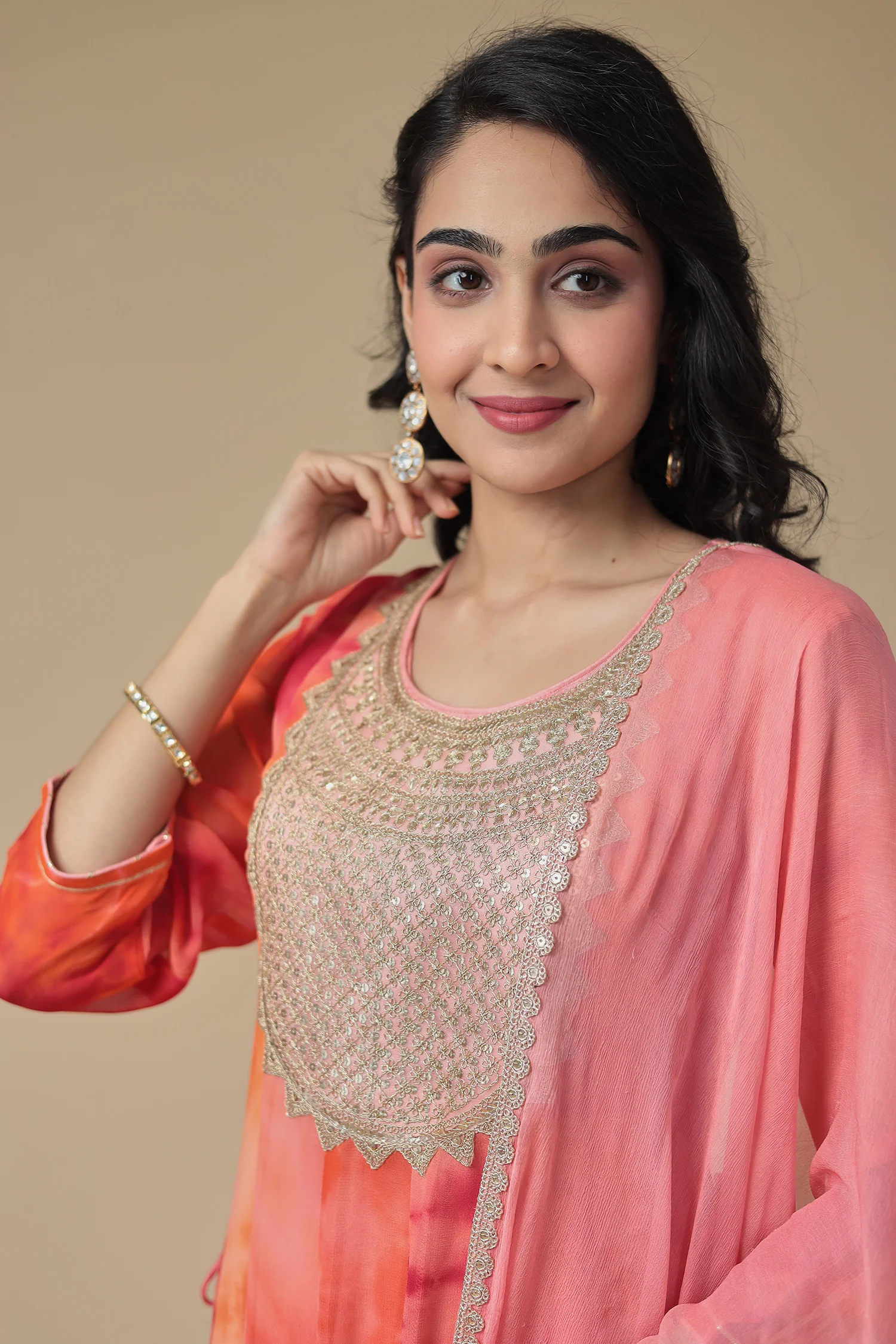Anarkali Tie & Dye Georgette Suit Embroidered with Dori work - Image 3