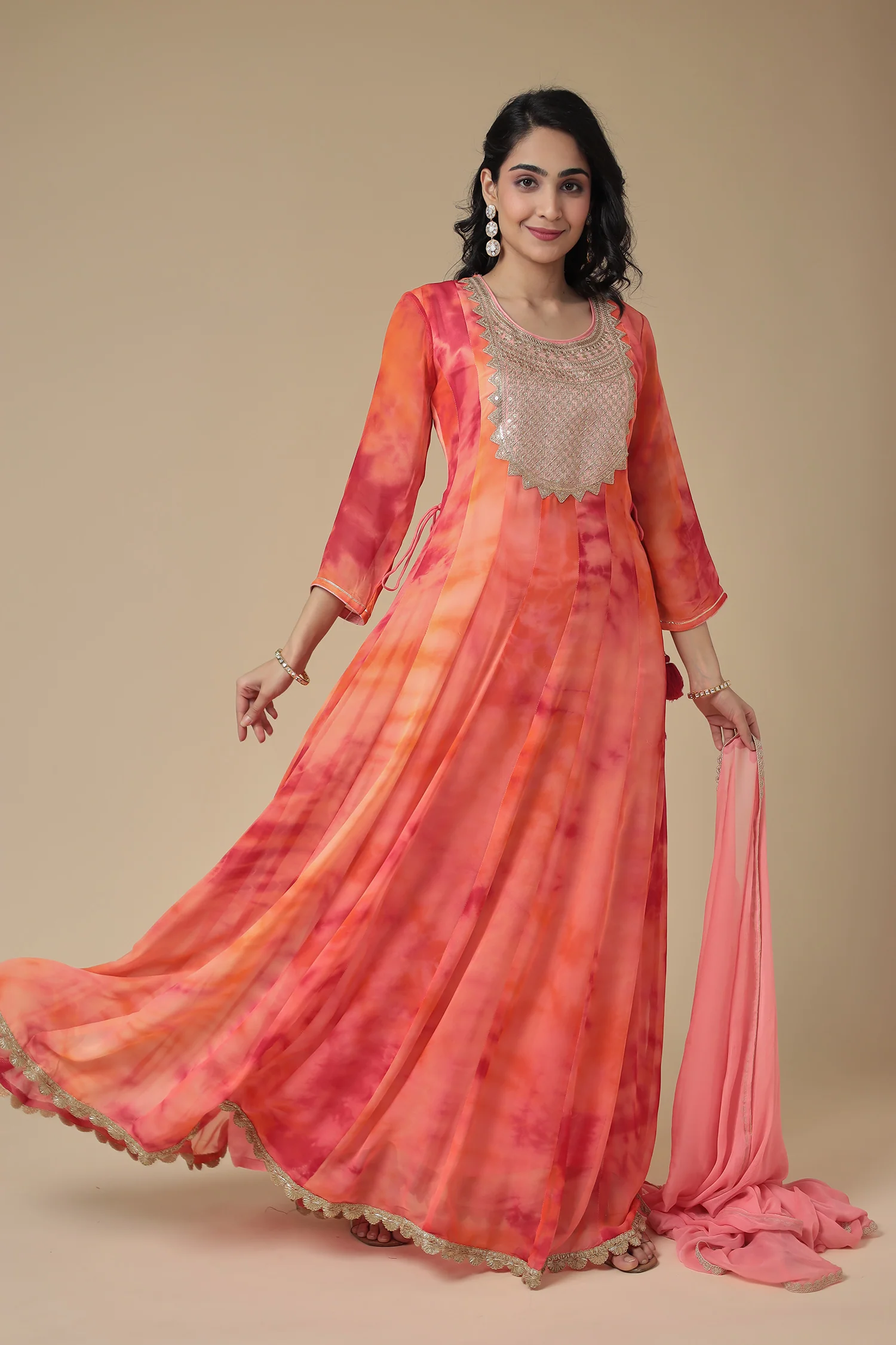 Anarkali Tie & Dye Georgette Suit Embroidered with Dori work - Image 4