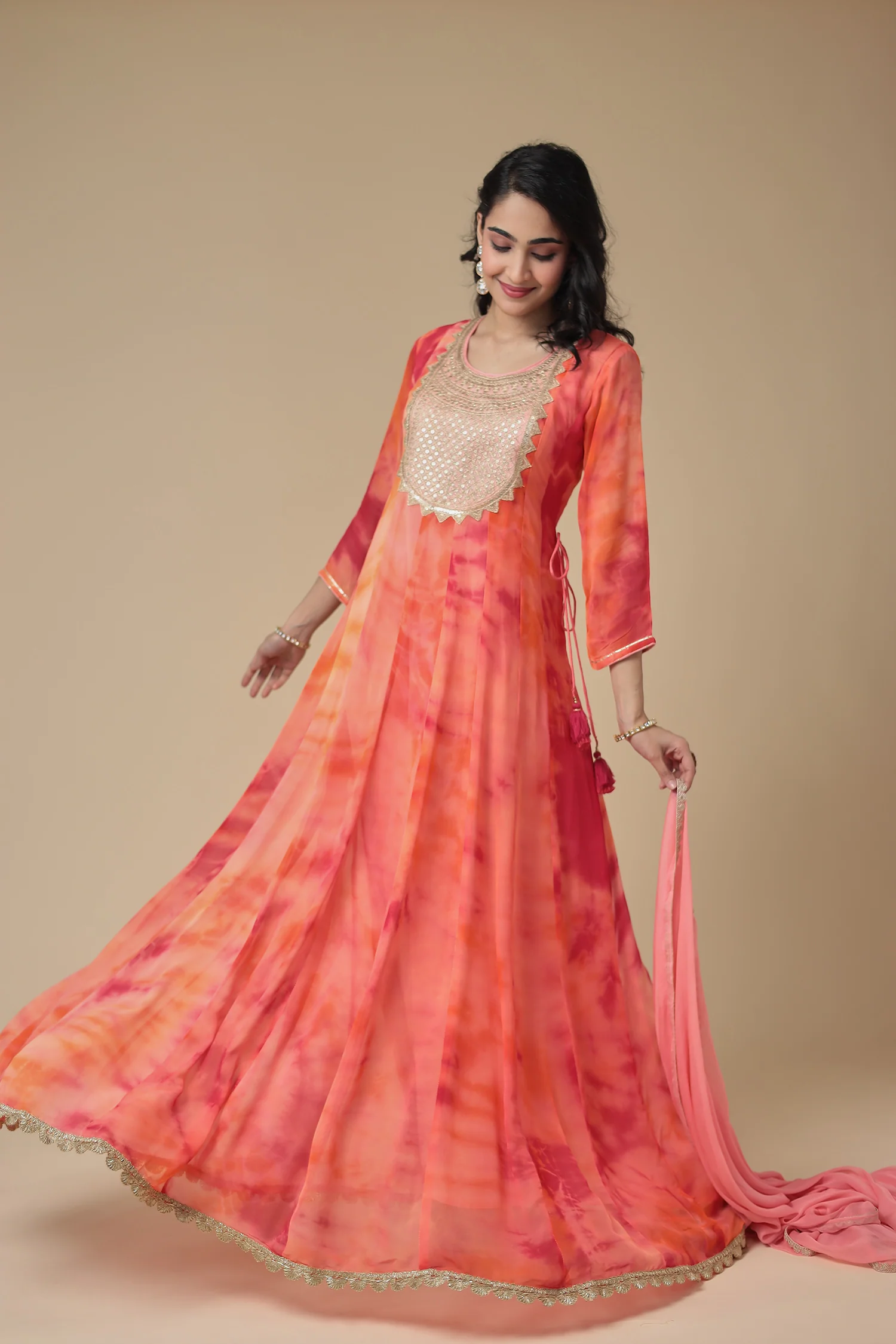 Anarkali Tie & Dye Georgette Suit Embroidered with Dori work - Image 6
