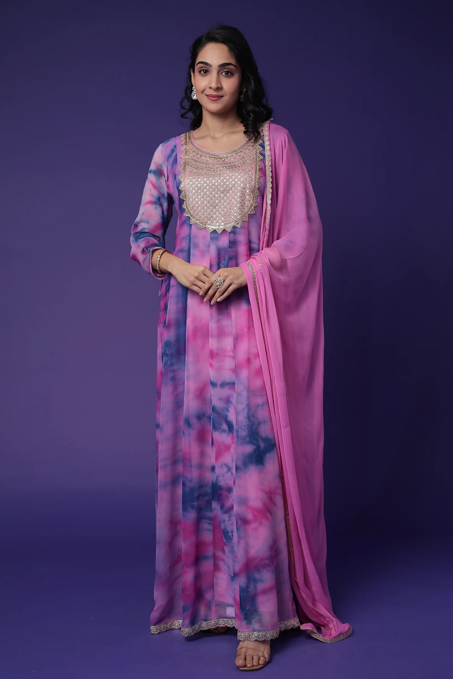 Anarkali Tie & Dye Georgette Suit Embroidered with Dori work - Image 2