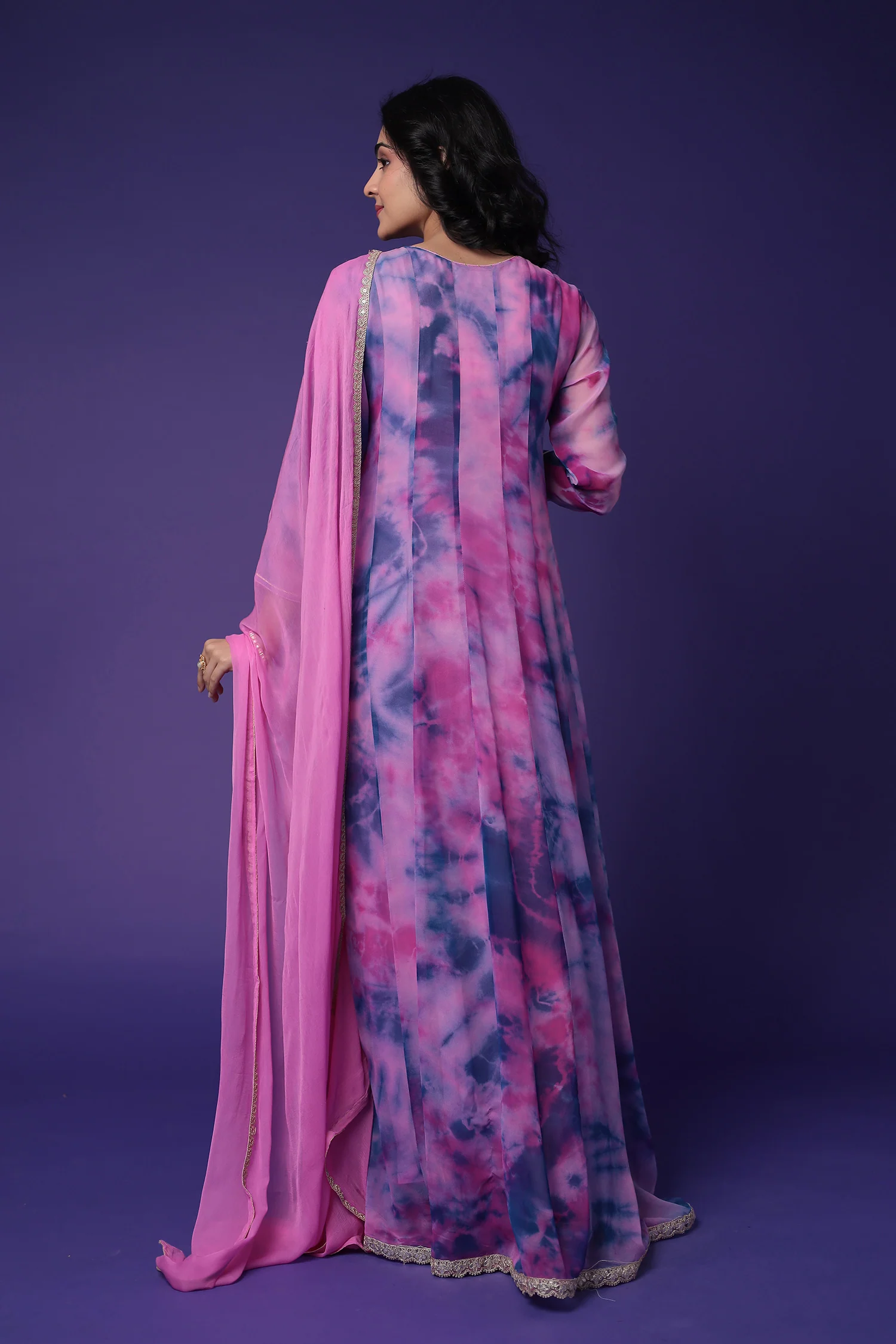 Anarkali Tie & Dye Georgette Suit Embroidered with Dori work - Image 7