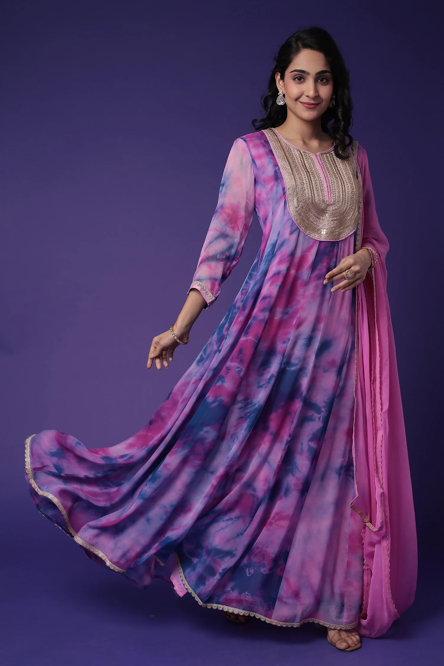 Anarkali Tie & Dye Georgette Suit Embroidered with Dori work - Image 6