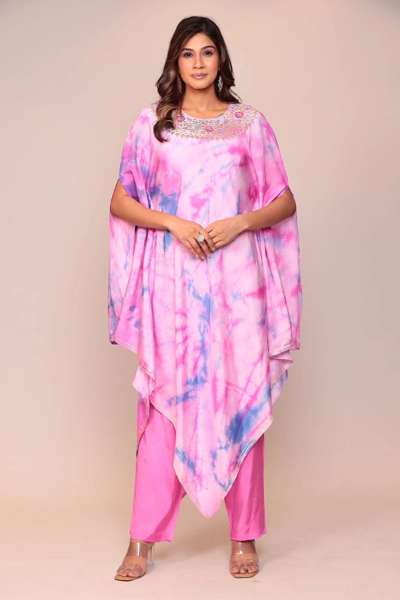 Tie & Dye Muslin Gota Patti Suit Stitched with Flared Sleeves - Image 12