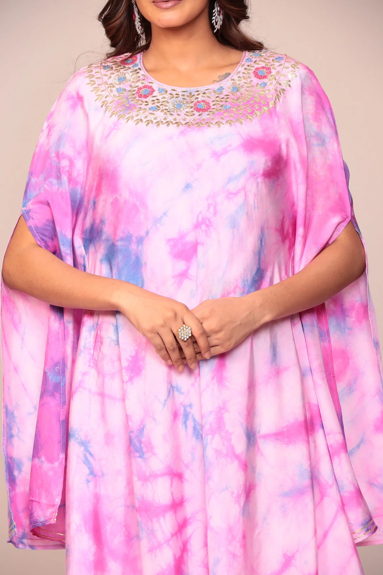 Tie & Dye Muslin Gota Patti Suit Stitched with Flared Sleeves - Image 13