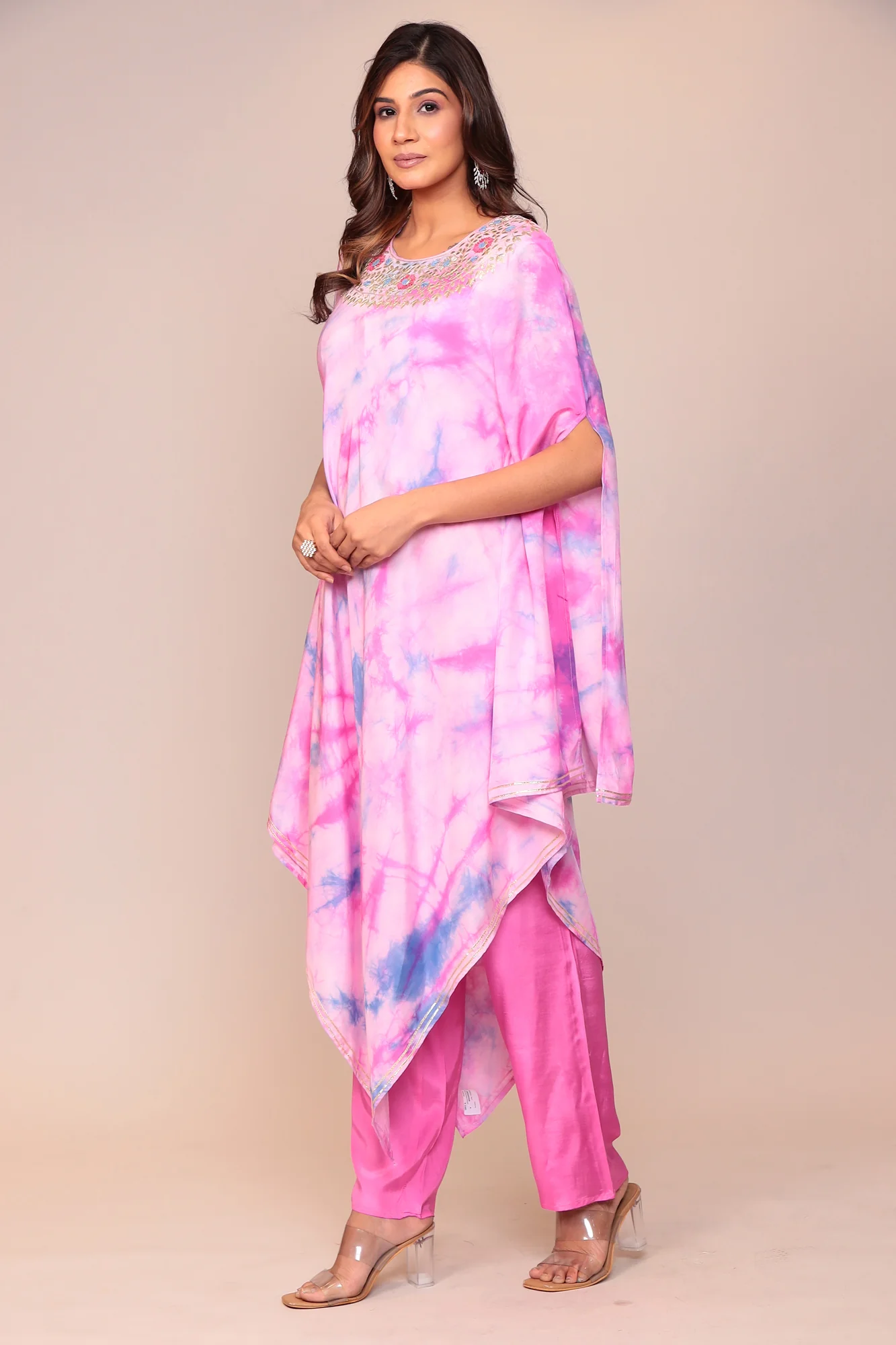 Tie & Dye Muslin Gota Patti Suit Stitched with Flared Sleeves - Image 15