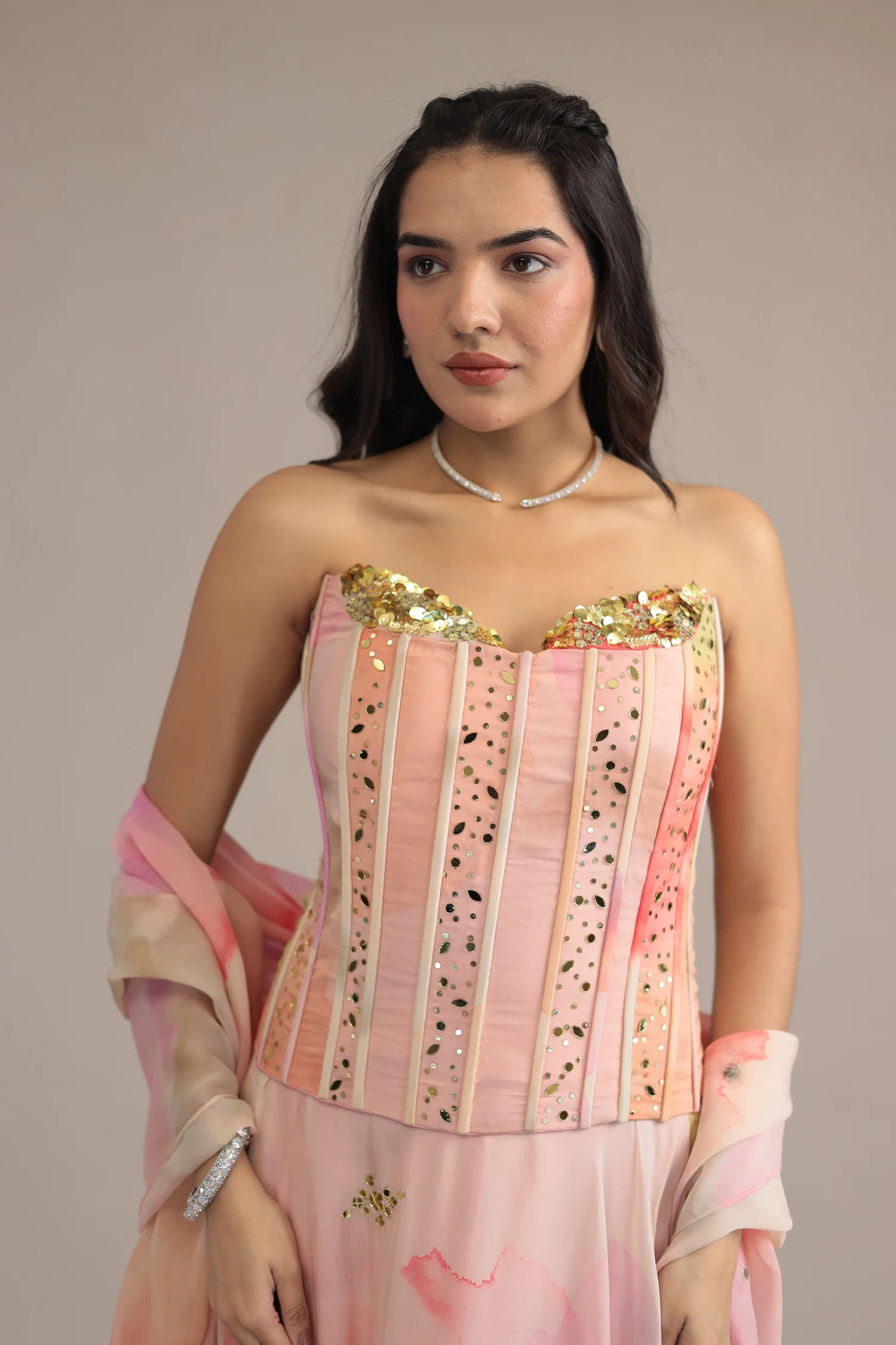 Tie & Dye Soft Organza Indowestern with Sequins and Mirror work - Image 2