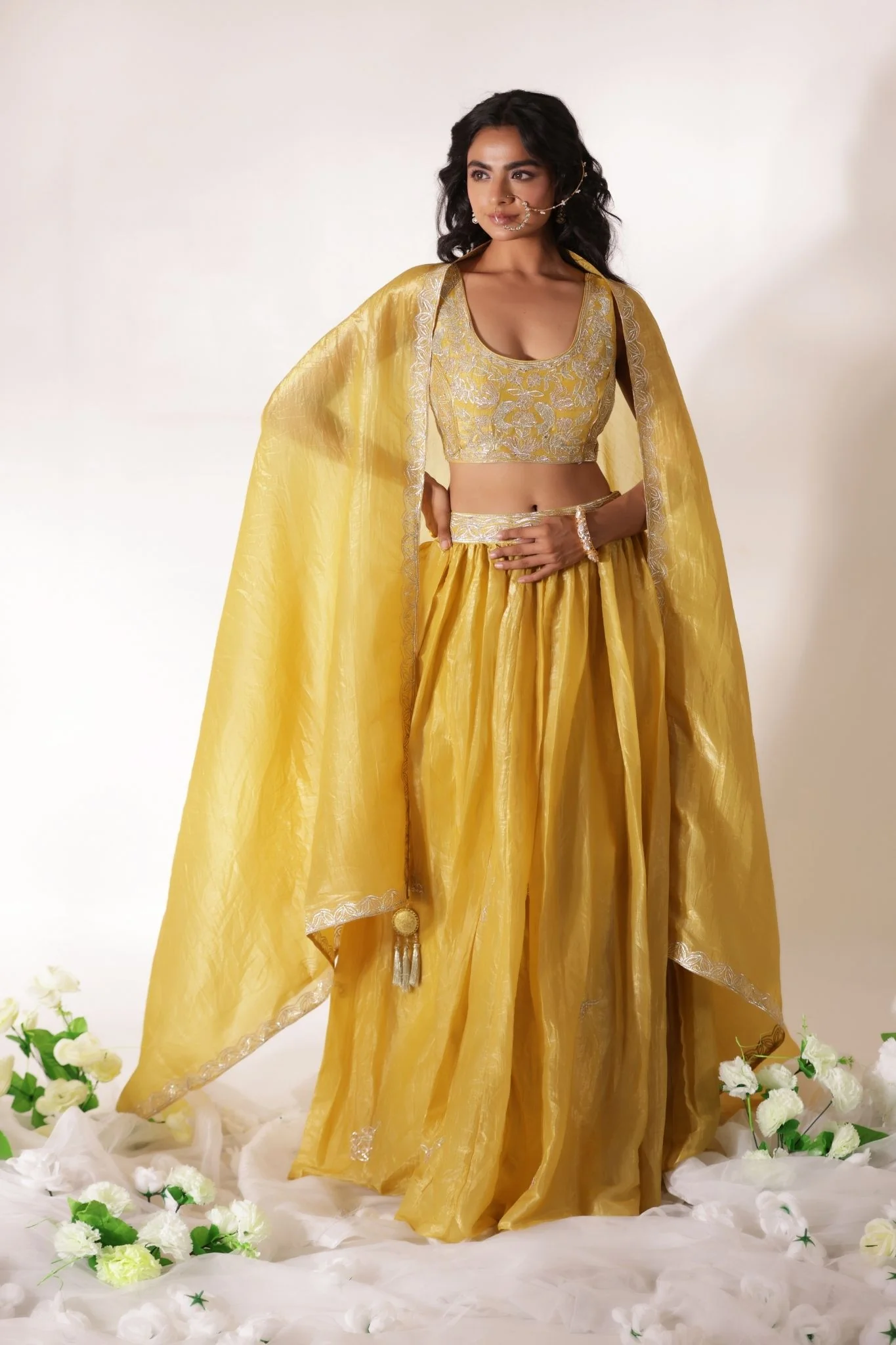 Tissue Indowestern Lehenga Embellished with Gota work - Image 3