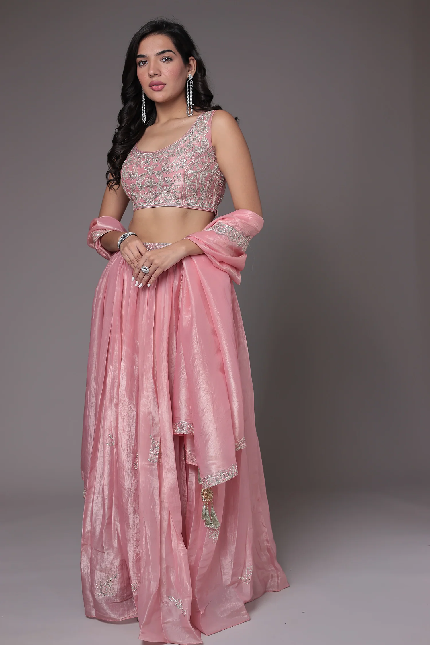 Tissue Indowestern Lehenga Embroidered with Gota work - Image 5