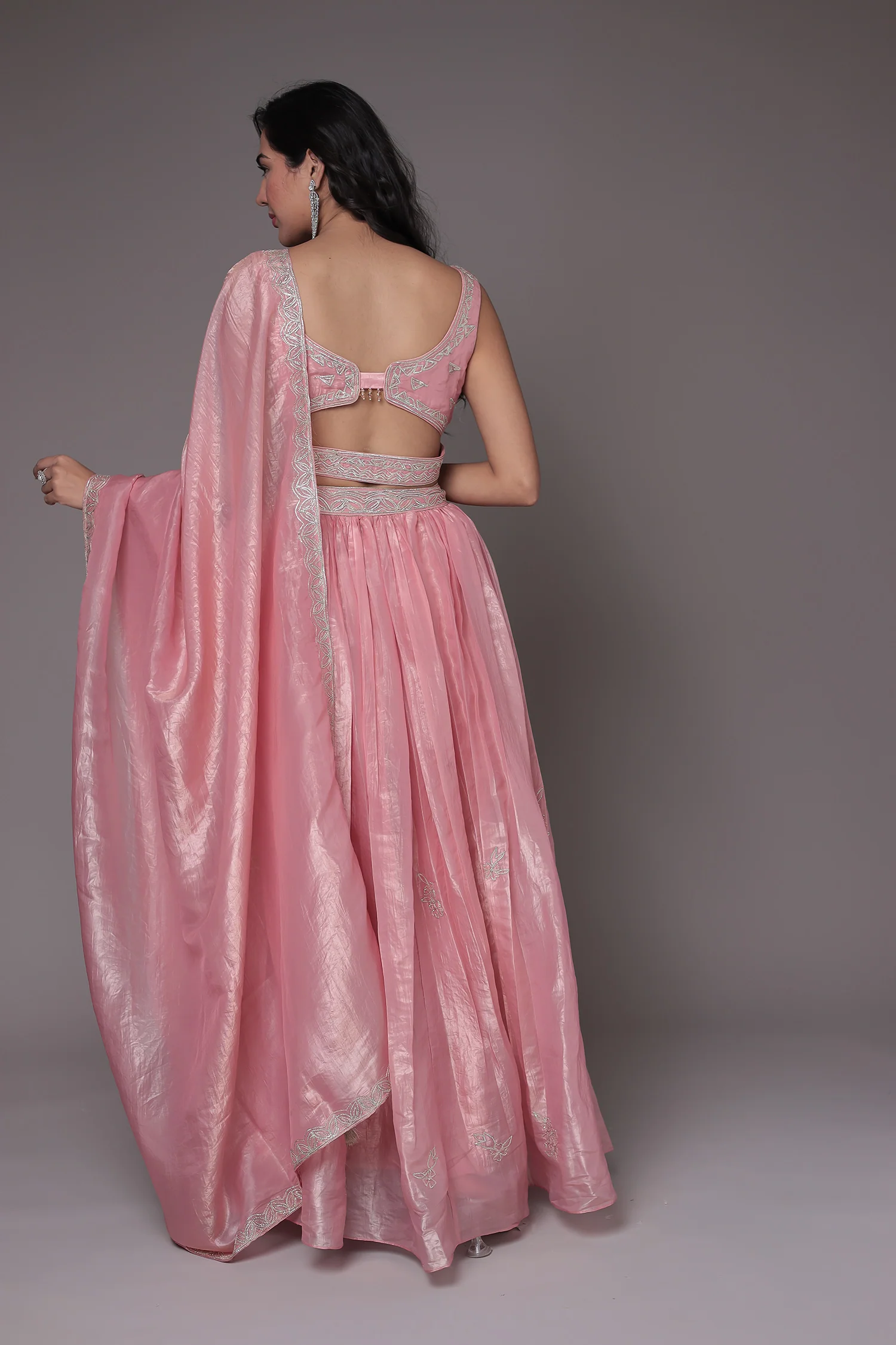 Tissue Indowestern Lehenga Embroidered with Gota work - Image 6