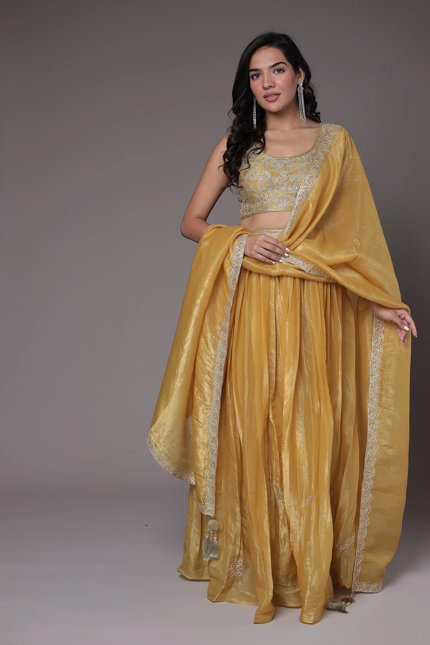 Tissue Indowestern Lehenga Embroidered with Gota work - Image 7