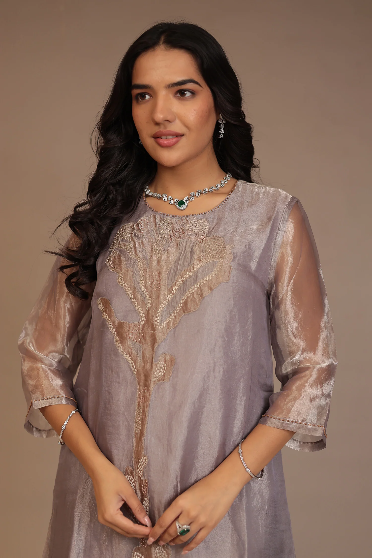 Tissue Kurta with Pearl, Thread work. - Image 8