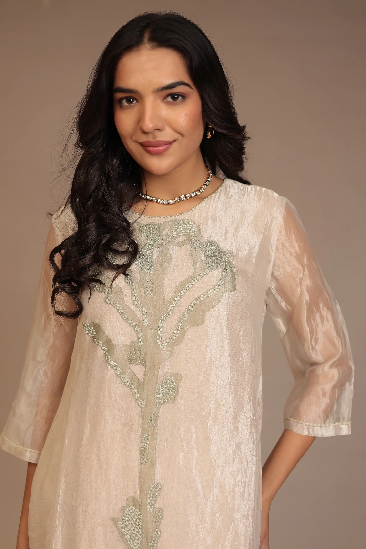 Tissue Kurta with Pearl, Thread work. - Image 8