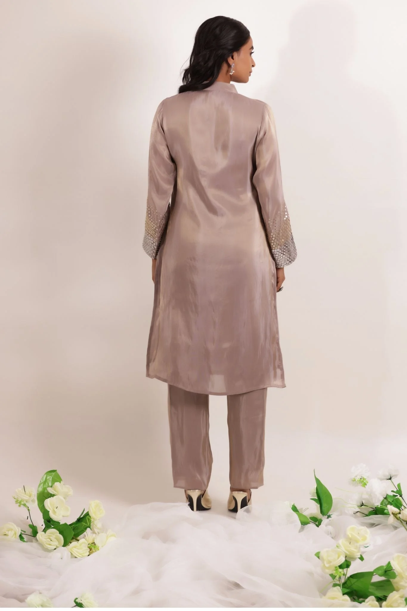 Tissue Kurta Set Stitched Embellished with Sequins work - Image 10