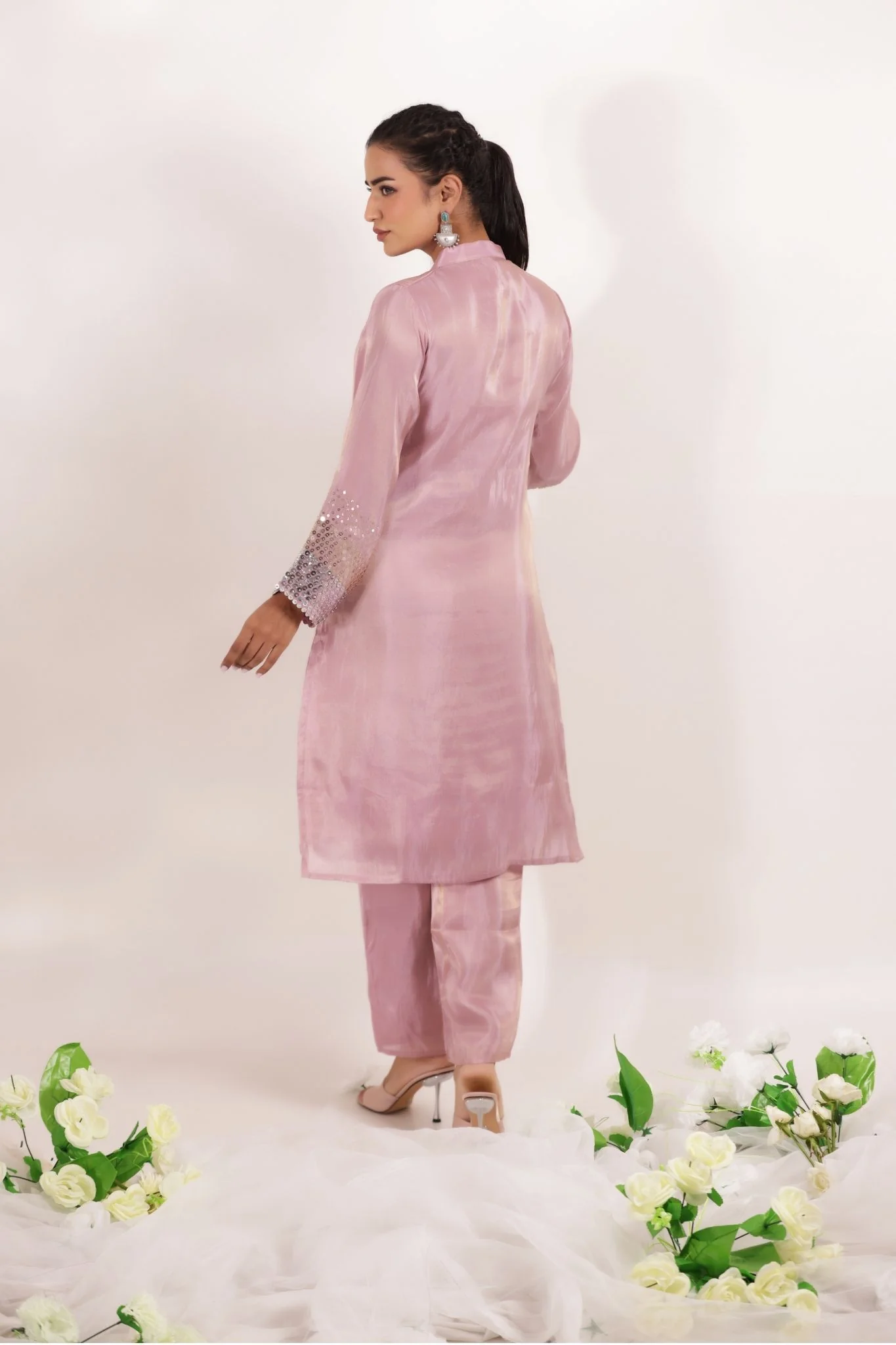 Tissue Kurta Set Stitched Embellished with Sequins work - Image 4