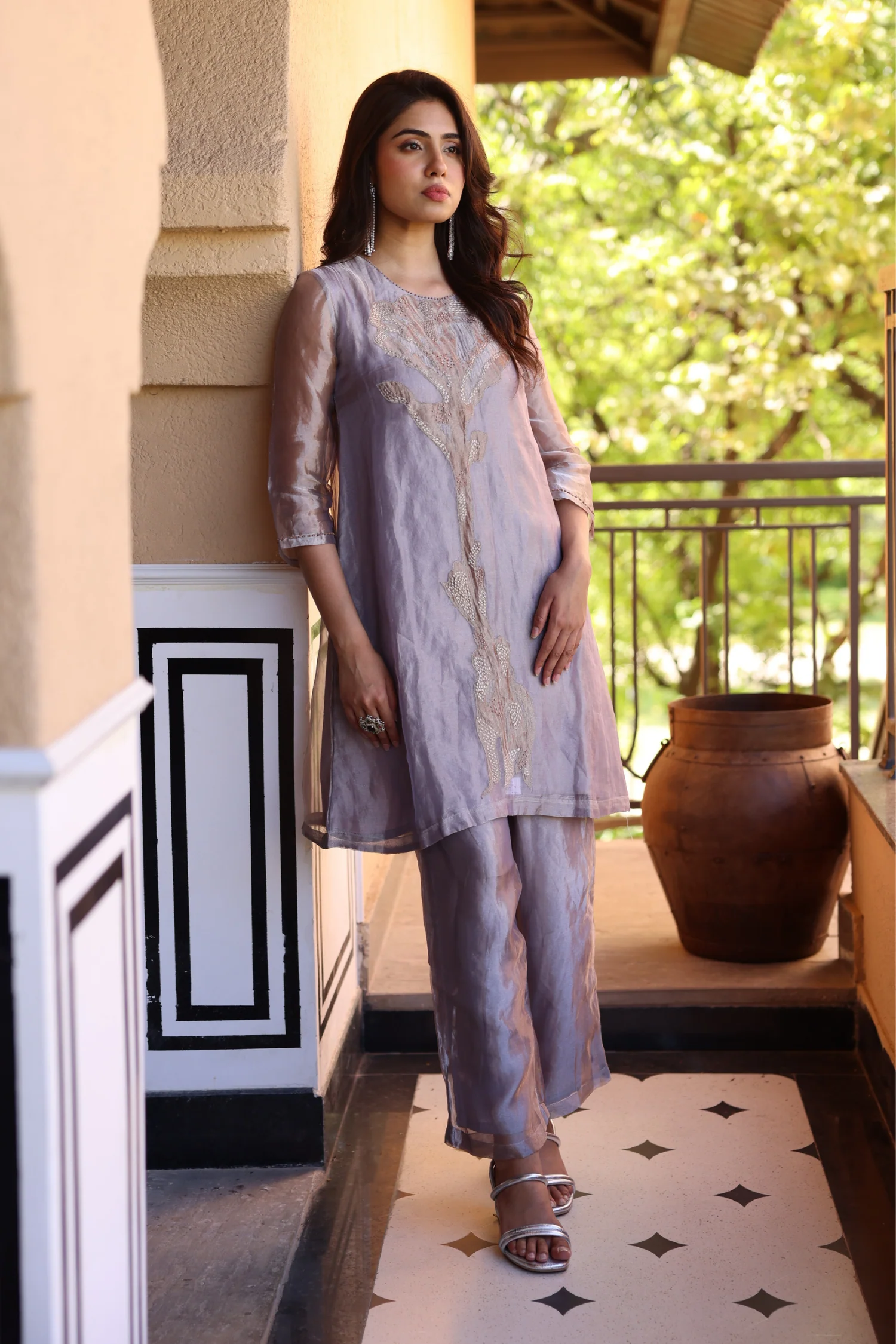 Tissue Kurta  with Thread work. - Image 5