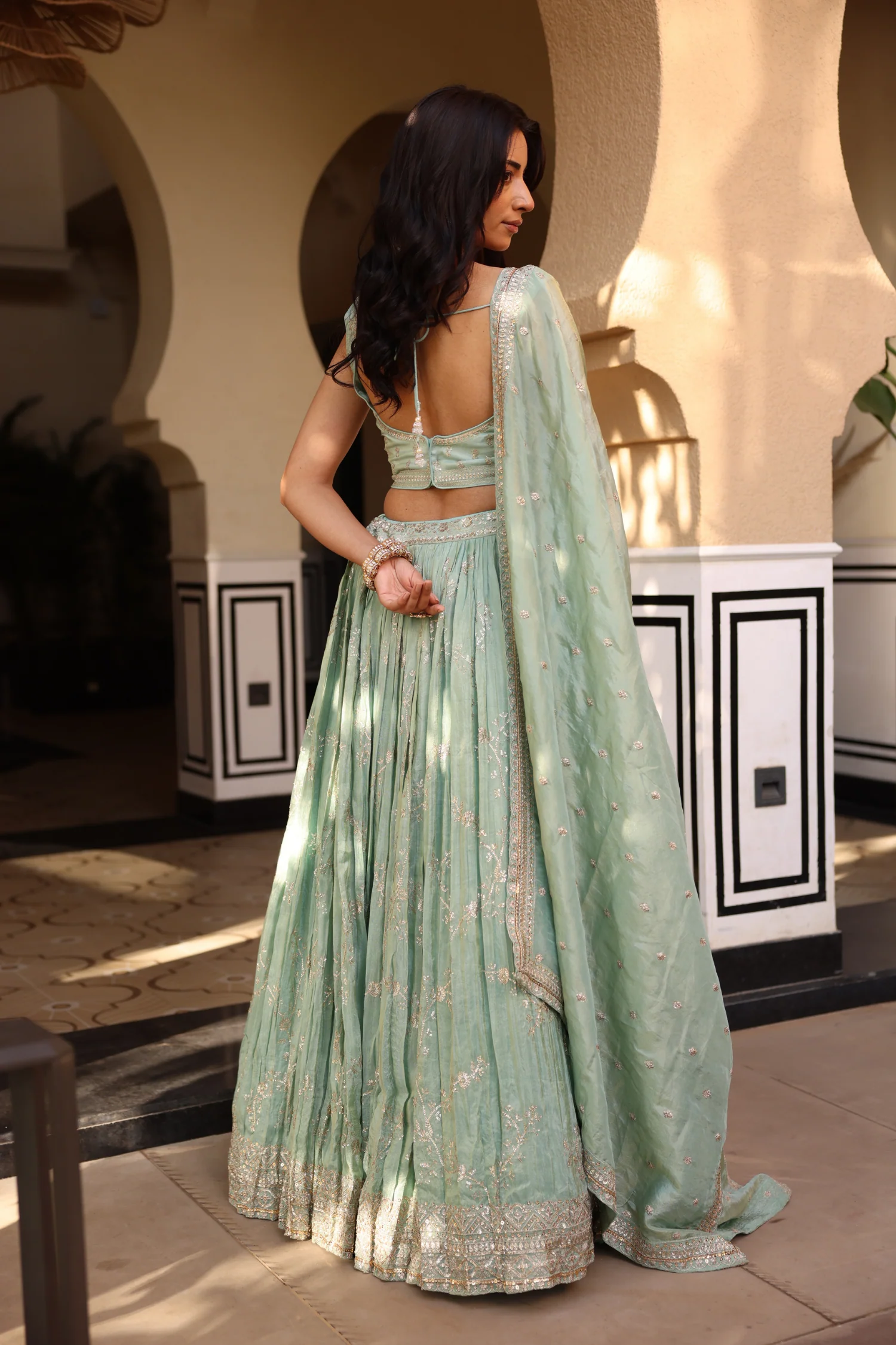 Tissue Lehenga with Aari, Sequins work. - Image 2