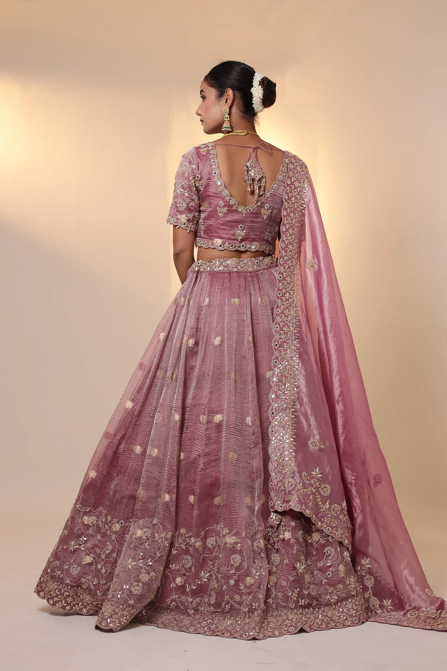 Purple Tissue Lehenga Embellished with Gota Patti, Pearl and Zardozi work - Image 7