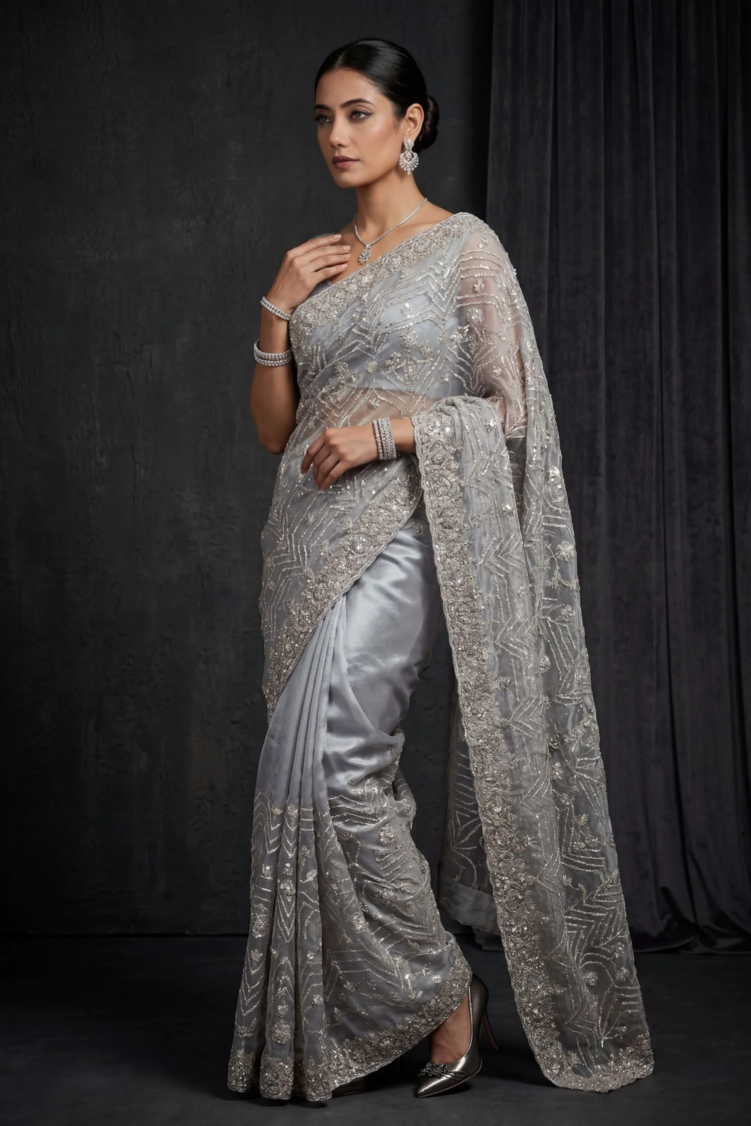 Tissue Saree with Cutdana, Danka, Pearl, Sequins work.