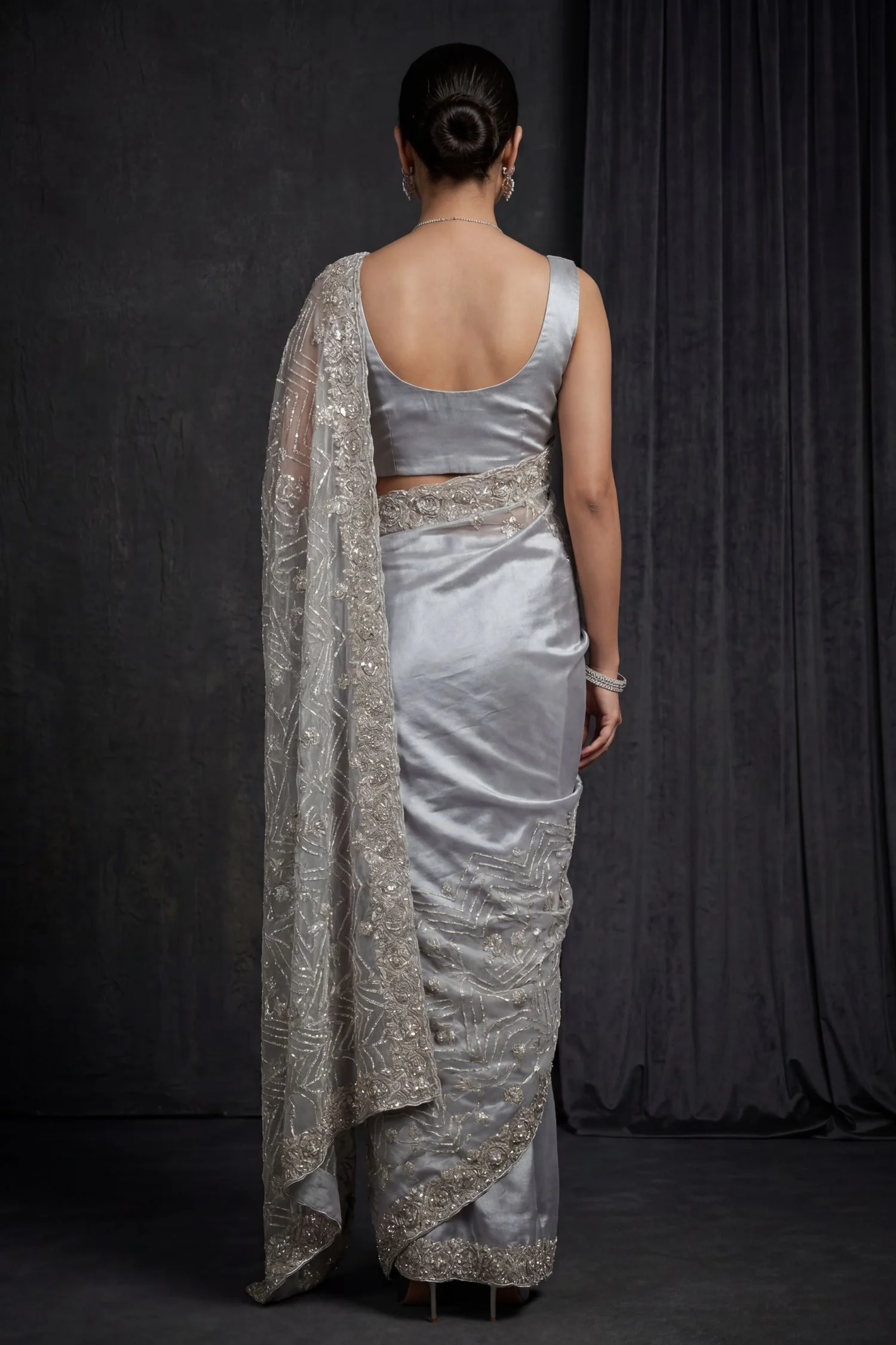 Tissue Saree with Cutdana, Danka, Pearl, Sequins work. - Image 5
