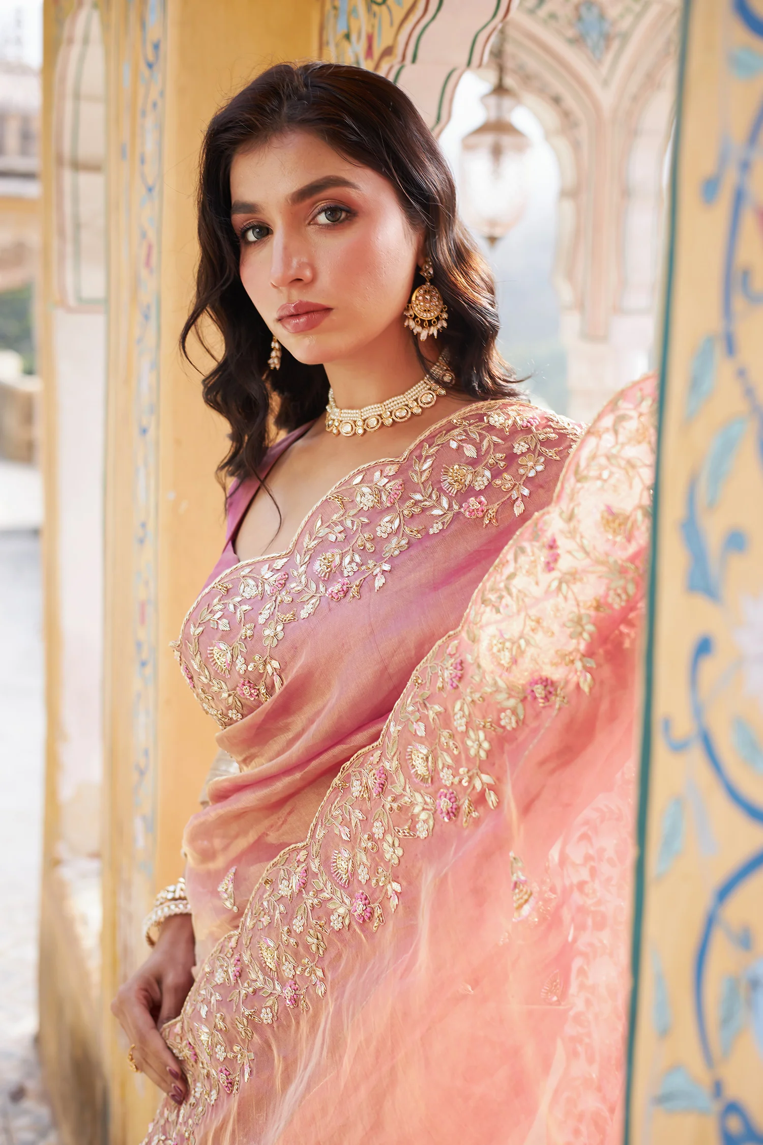 Tissue Saree with Dori, Gota Patti and Zardozi work - Image 3