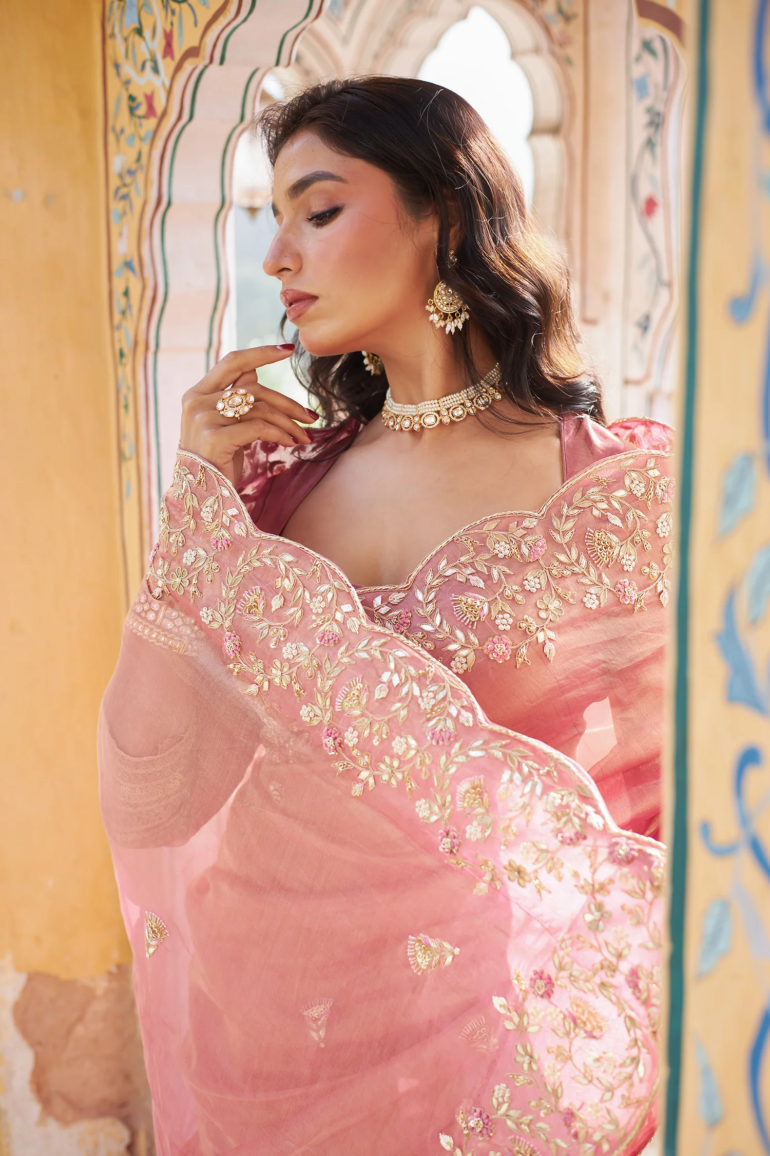 Tissue Saree with Dori, Gota Patti and Zardozi work - Image 4
