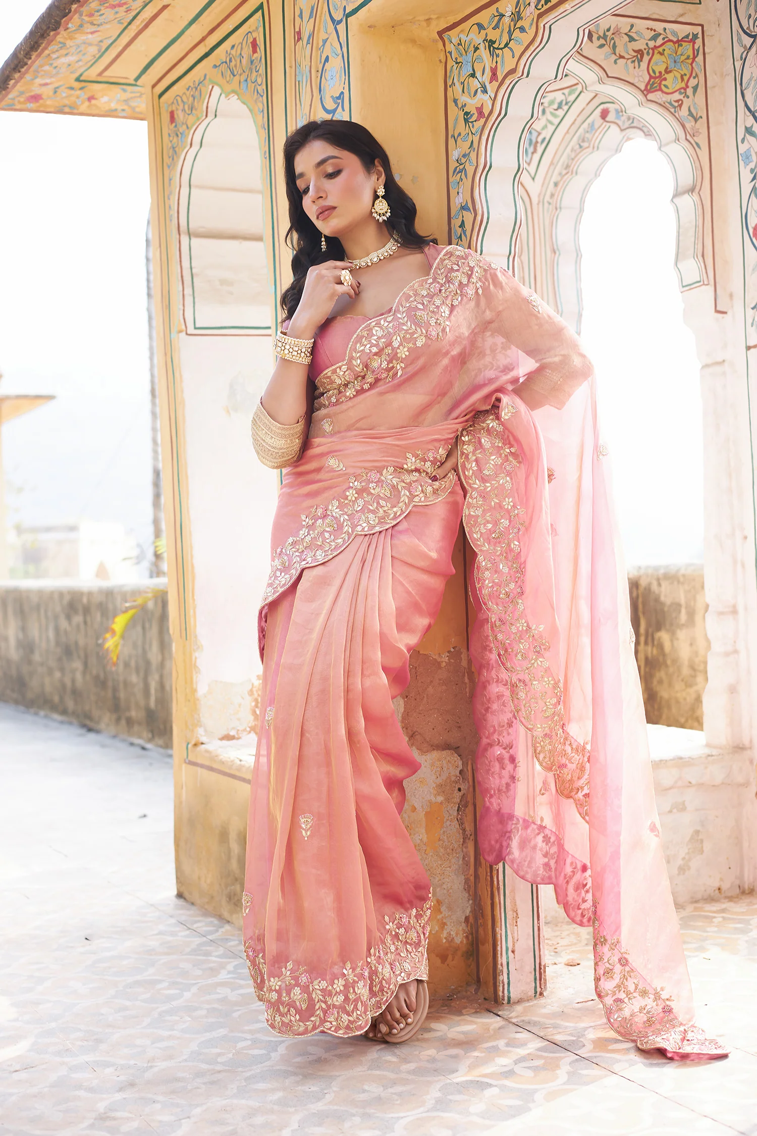 Tissue Saree with Dori, Gota Patti and Zardozi work - Image 5