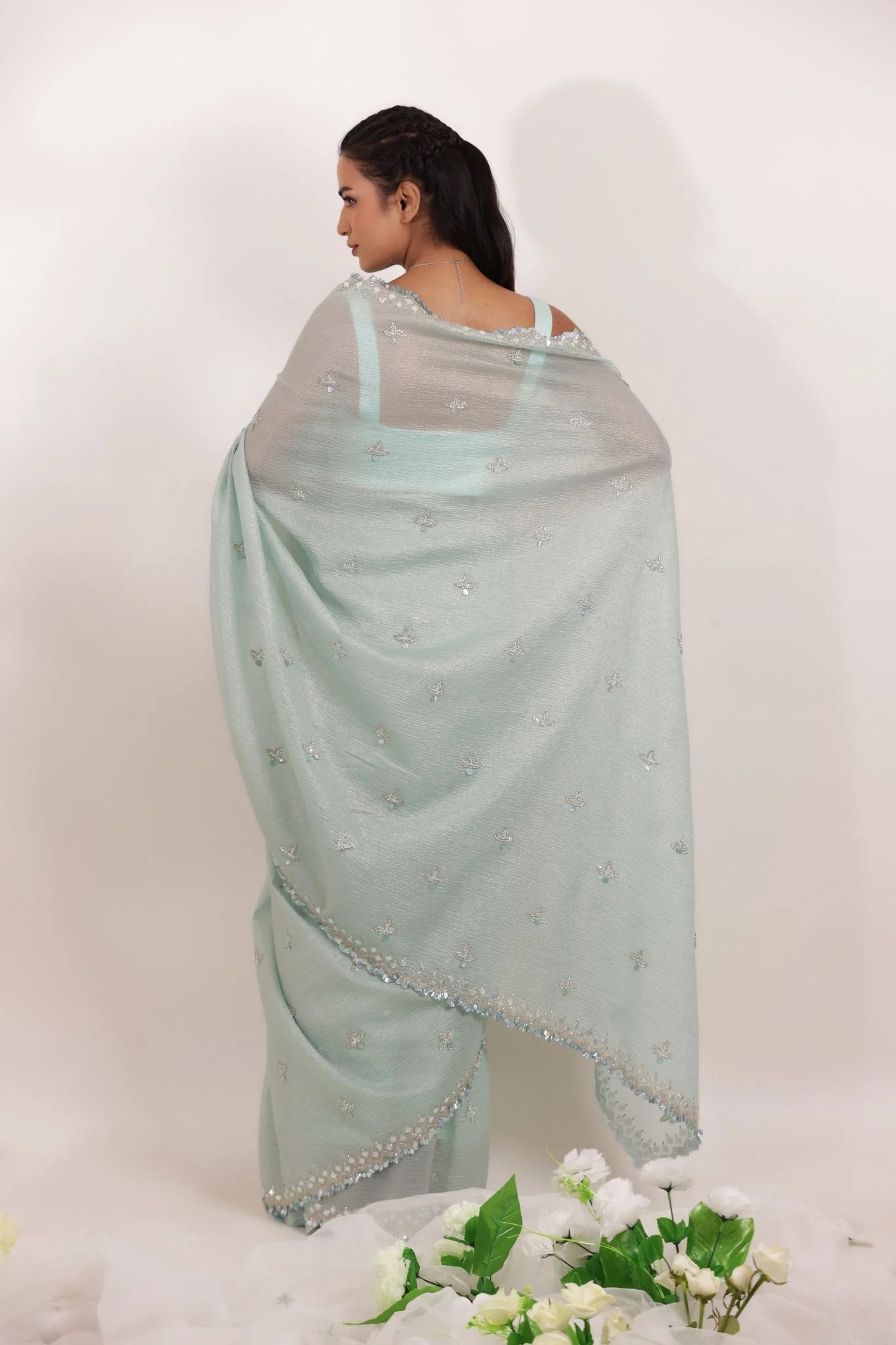 Embellished Tissue Saree Intricate with Sequins Detailing - Image 5