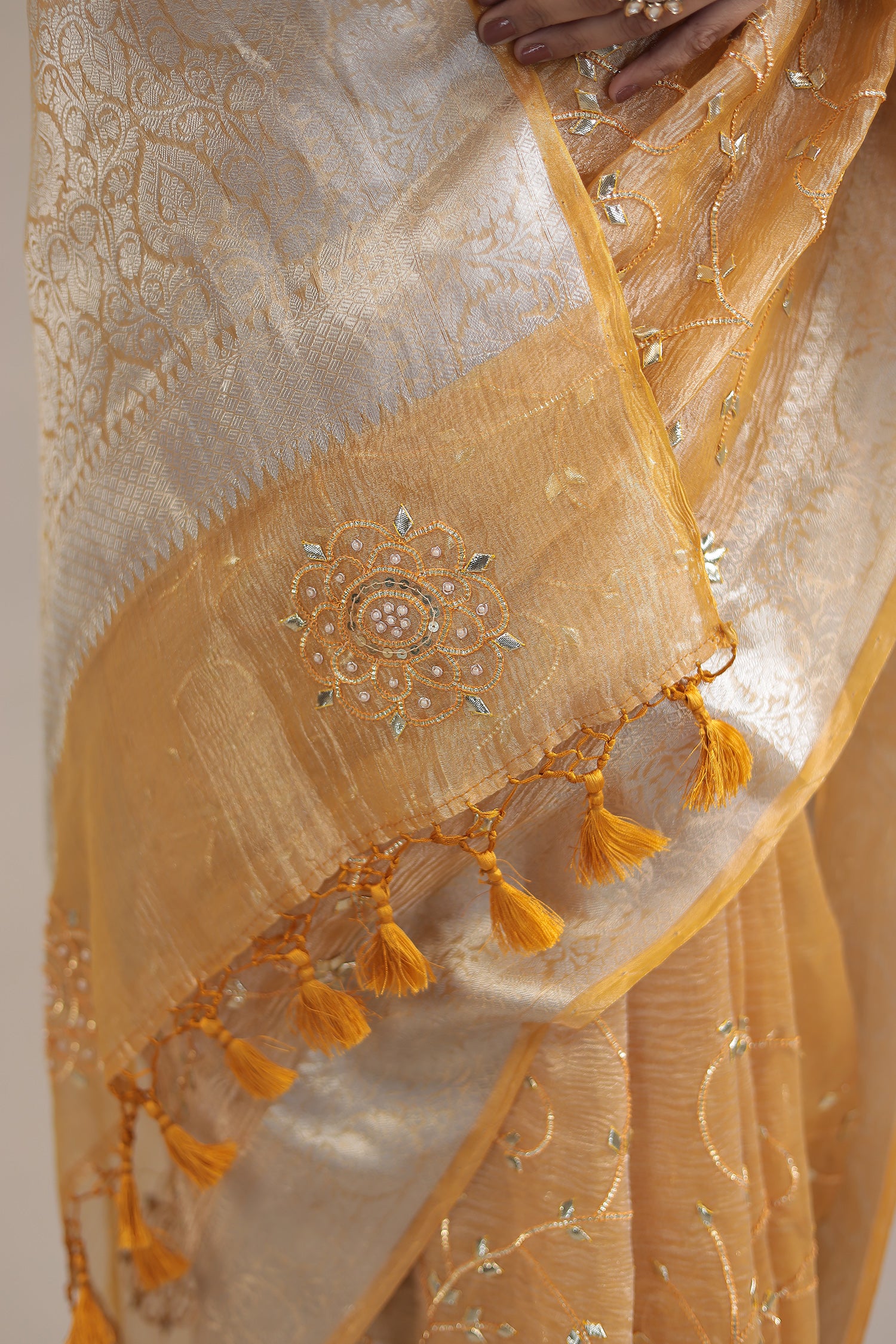 Crushed Tissue Saree embroidered with Gota Patti work - Image 11